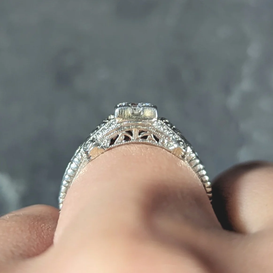 Art Deco 0.45 CTW Old European Cut Diamond 18 Karat White Gold Orange Blossom Engagement Ring - Image 12
