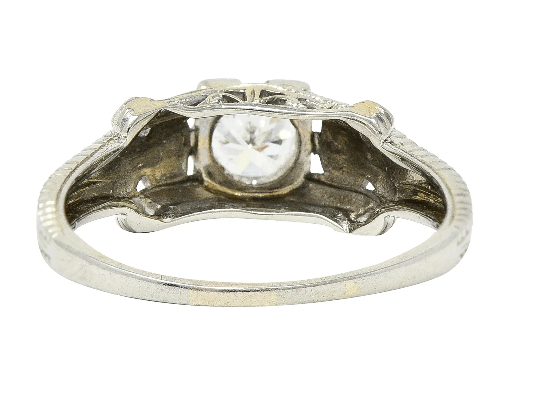 Art Deco 0.45 CTW Old European Cut Diamond 18 Karat White Gold Orange Blossom Engagement Ring - Image 4
