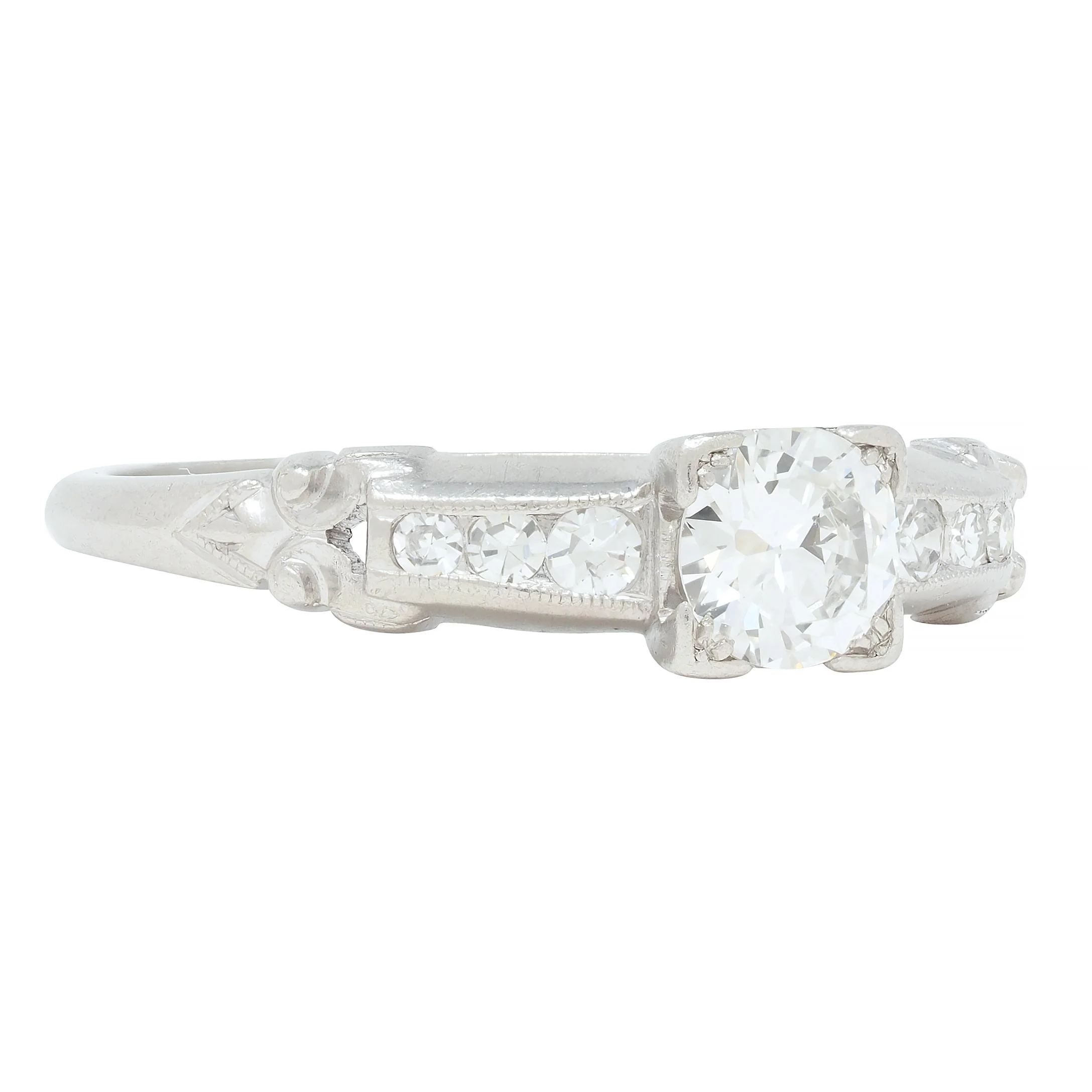 Art Deco 0.45 CTW Old European Cut Diamond Platinum Scroll Engagement Ring - Image 3