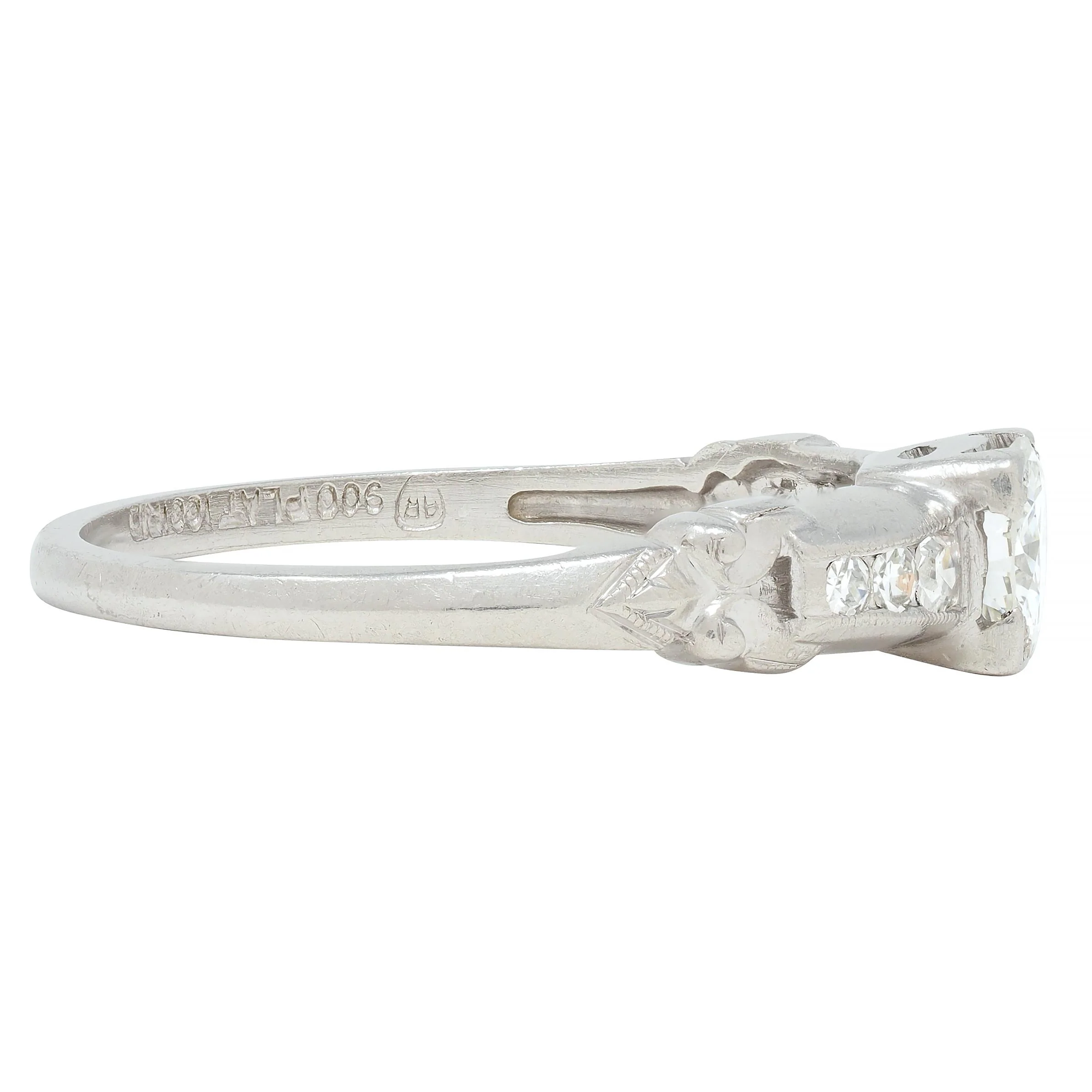 Art Deco 0.45 CTW Old European Cut Diamond Platinum Scroll Engagement Ring - Image 4