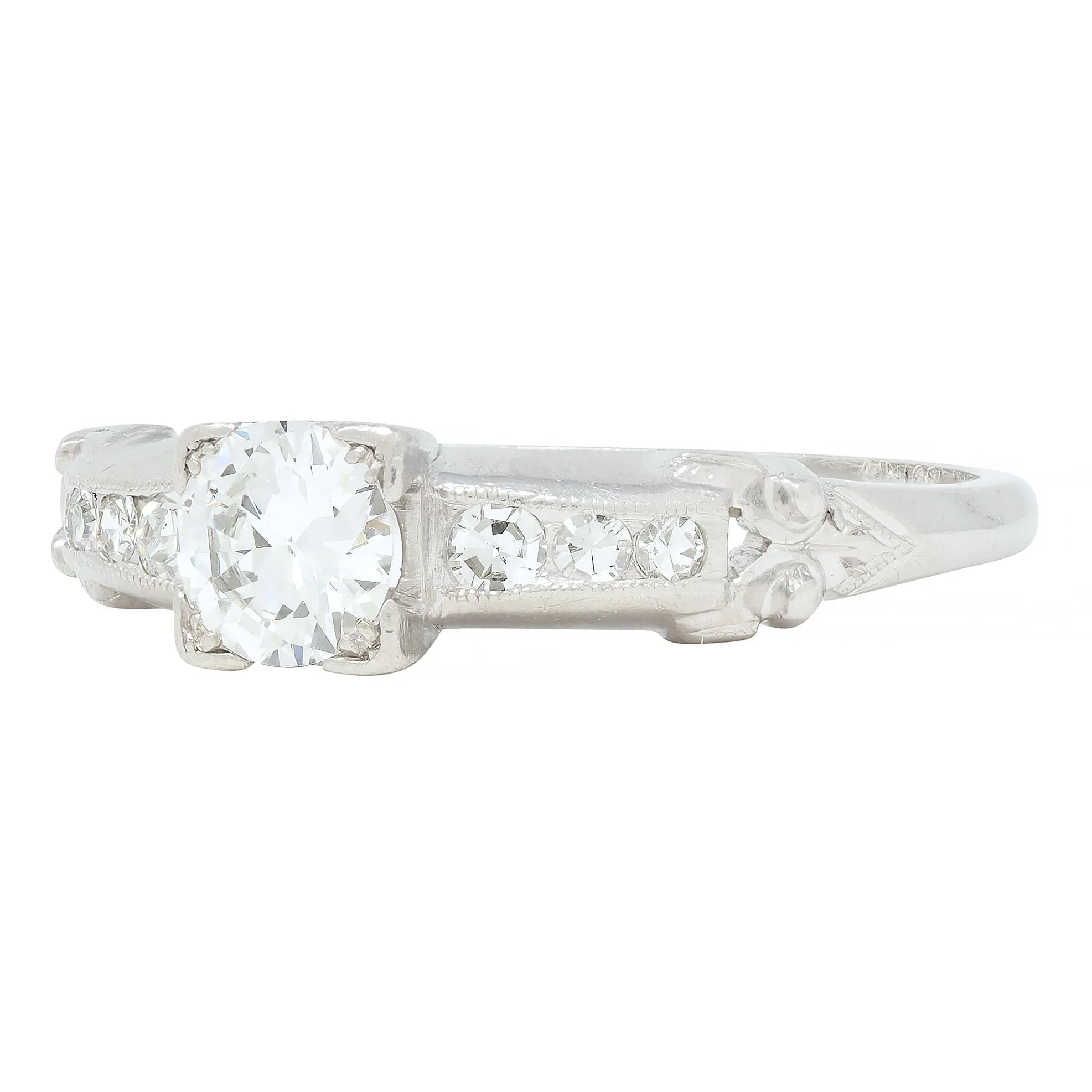 Art Deco 0.45 CTW Old European Cut Diamond Platinum Scroll Engagement Ring - Image 7
