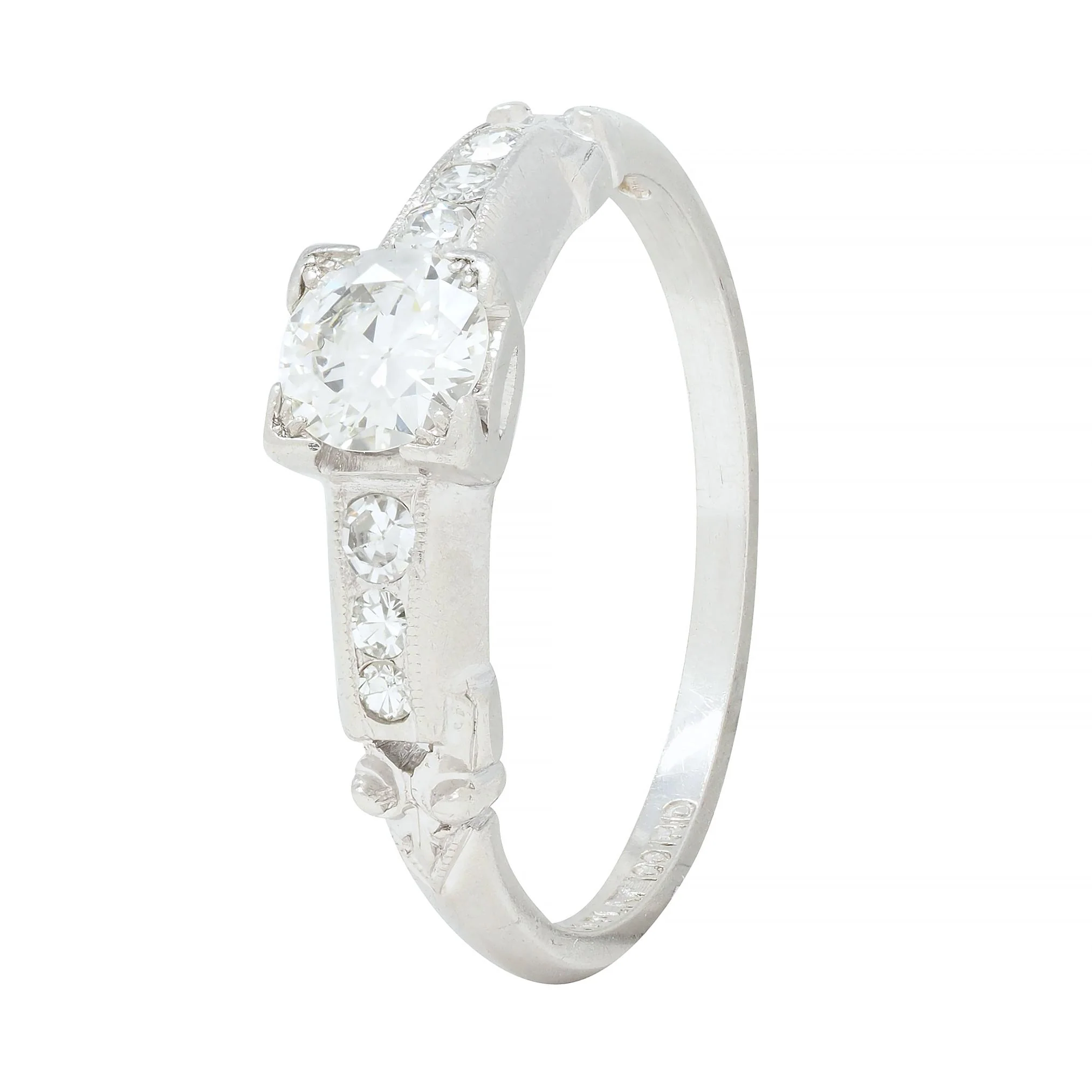 Art Deco 0.45 CTW Old European Cut Diamond Platinum Scroll Engagement Ring - Image 9