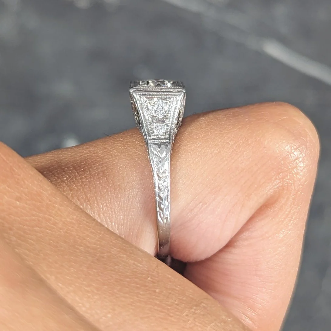 Art Deco 0.46 CTW Diamond Platinum Trellis Engagement Ring - Image 13