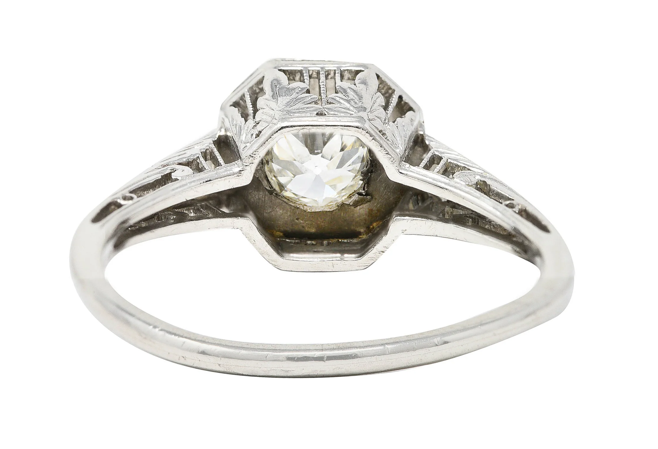 Art Deco 0.46 CTW Old European Cut Diamond Platinum Oak Leaf Engagement Ring - Image 4