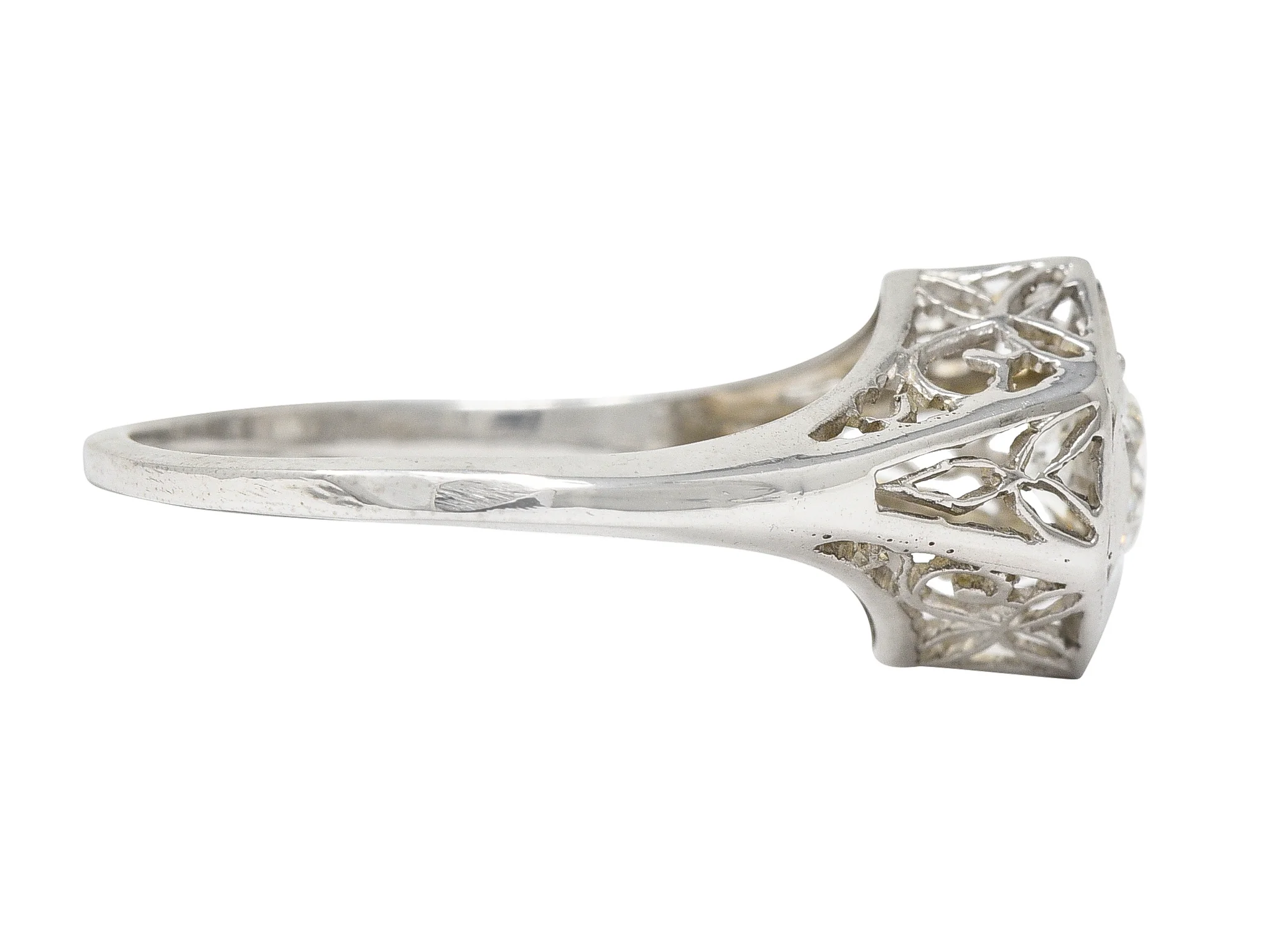 Art Deco 0.47 CTW Diamond 14 Karat White Gold Starburst Foliate Engagement Ring - Image 4