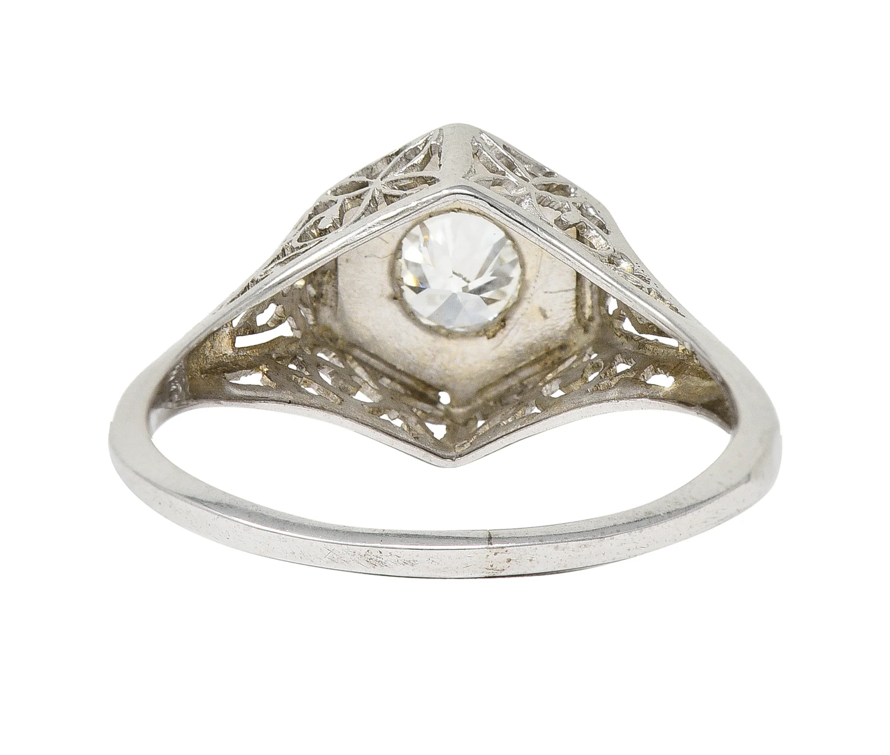 Art Deco 0.47 CTW Diamond 14 Karat White Gold Starburst Foliate Engagement Ring - Image 5