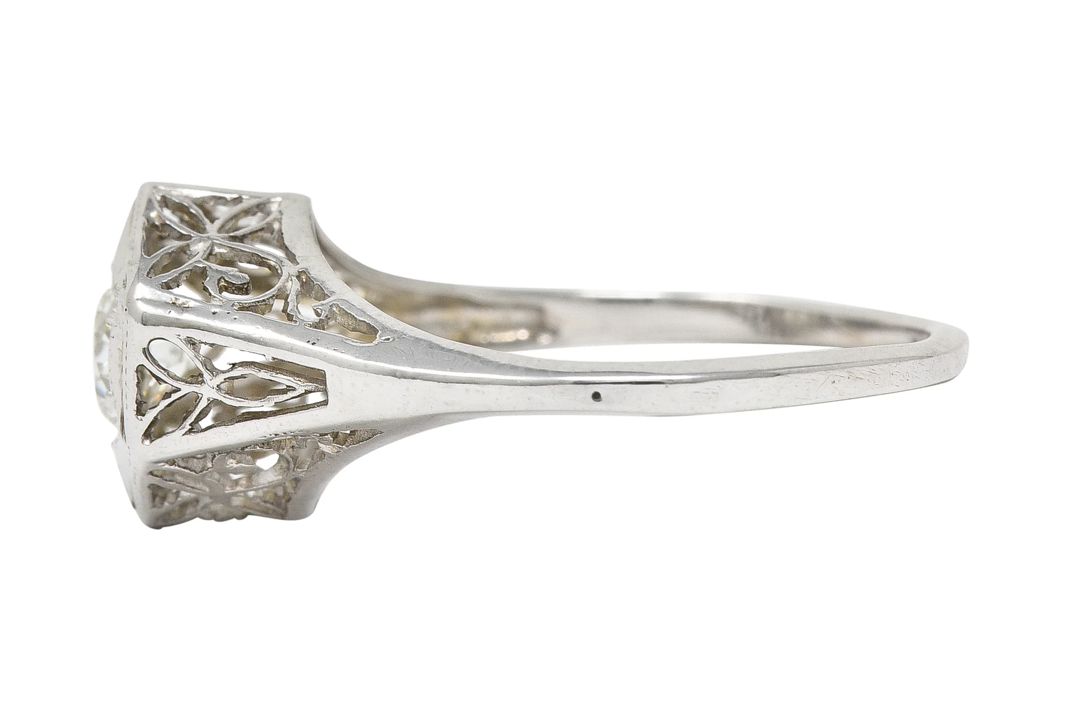 Art Deco 0.47 CTW Diamond 14 Karat White Gold Starburst Foliate Engagement Ring - Image 6