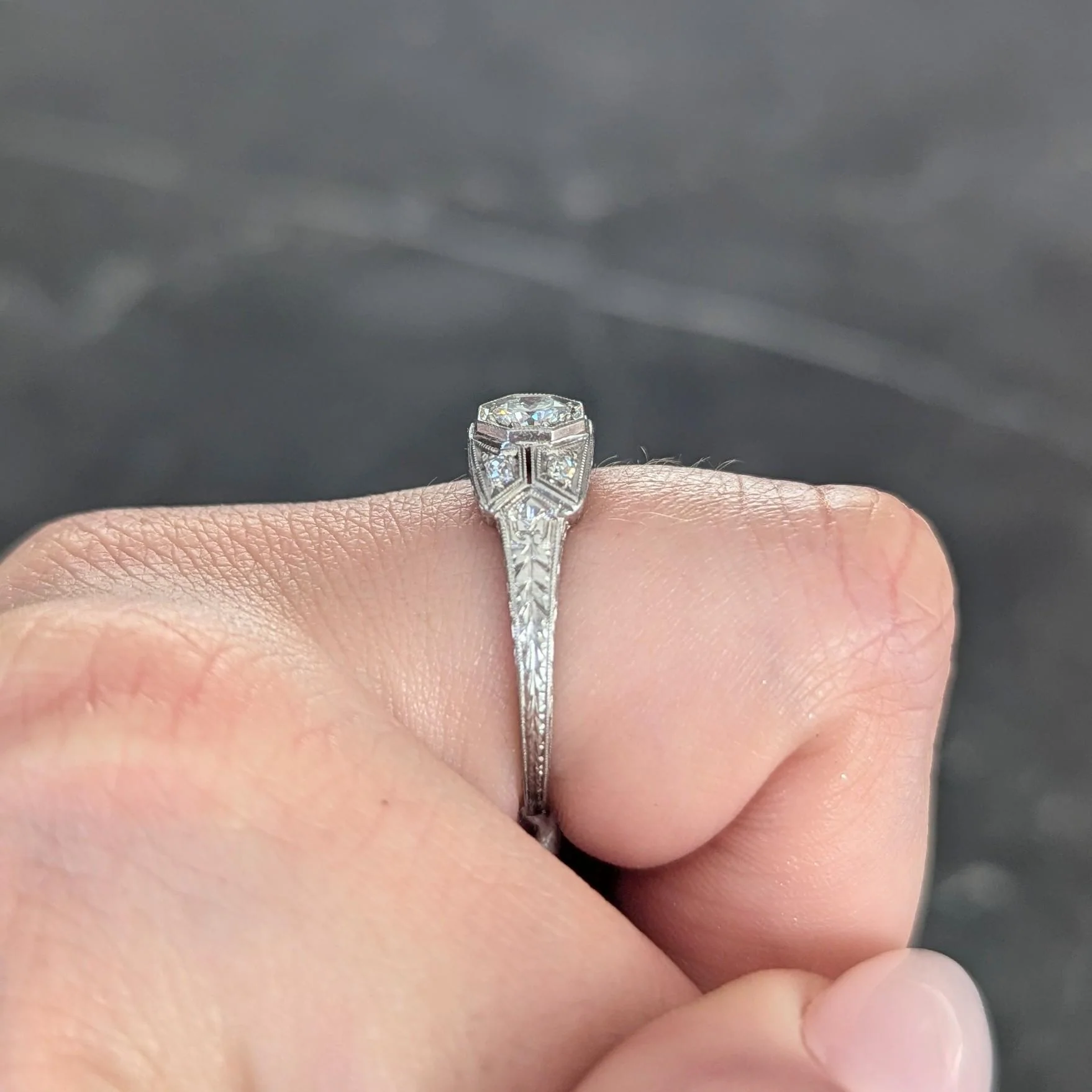 Art Deco 0.47 CTW Diamond Platinum Scrolling Foliate Vintage Engagement Ring - Image 12