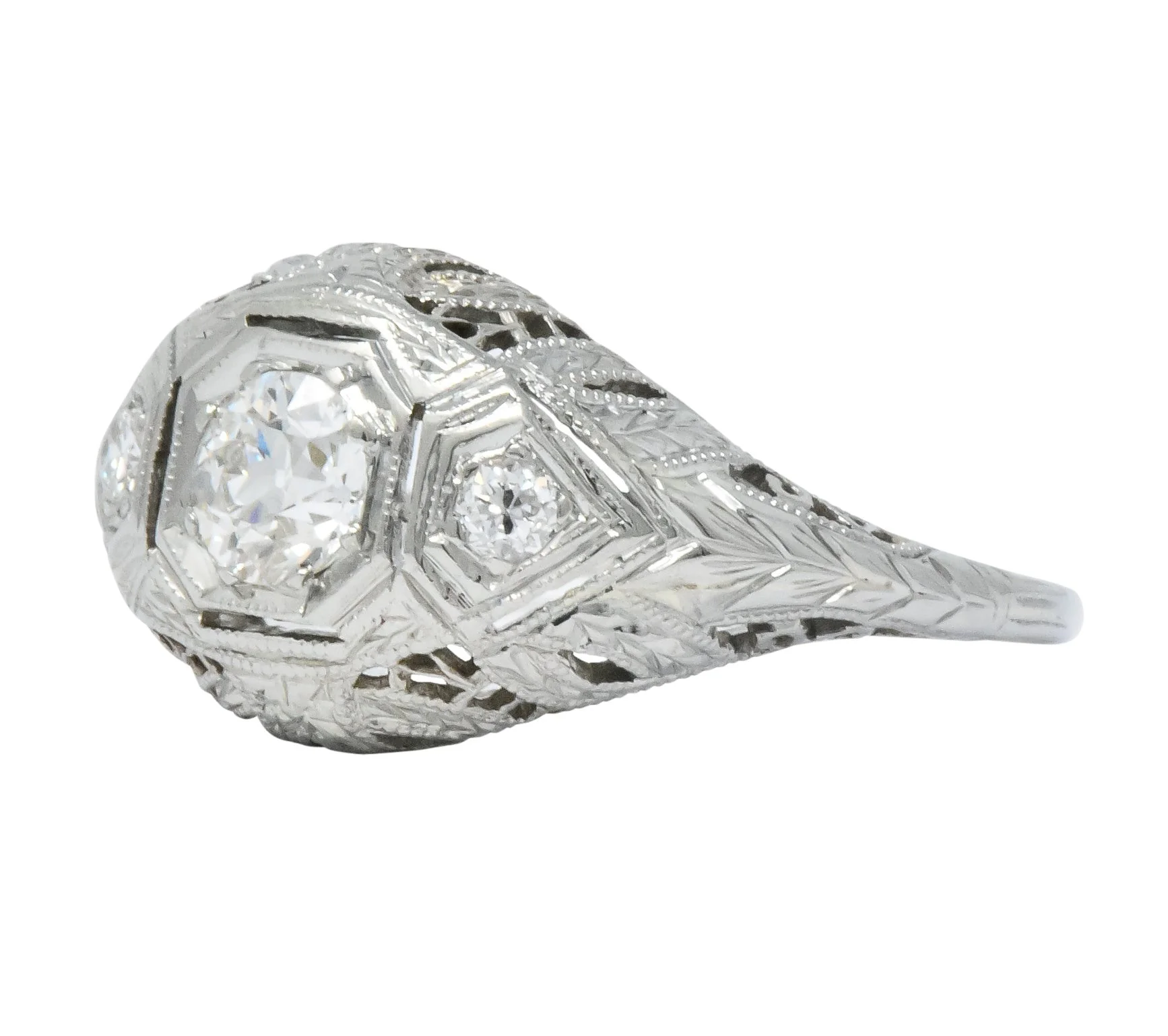 Art Deco 0.48 CTW Diamond 18 Karat White Gold Engagement Ring - Image 2
