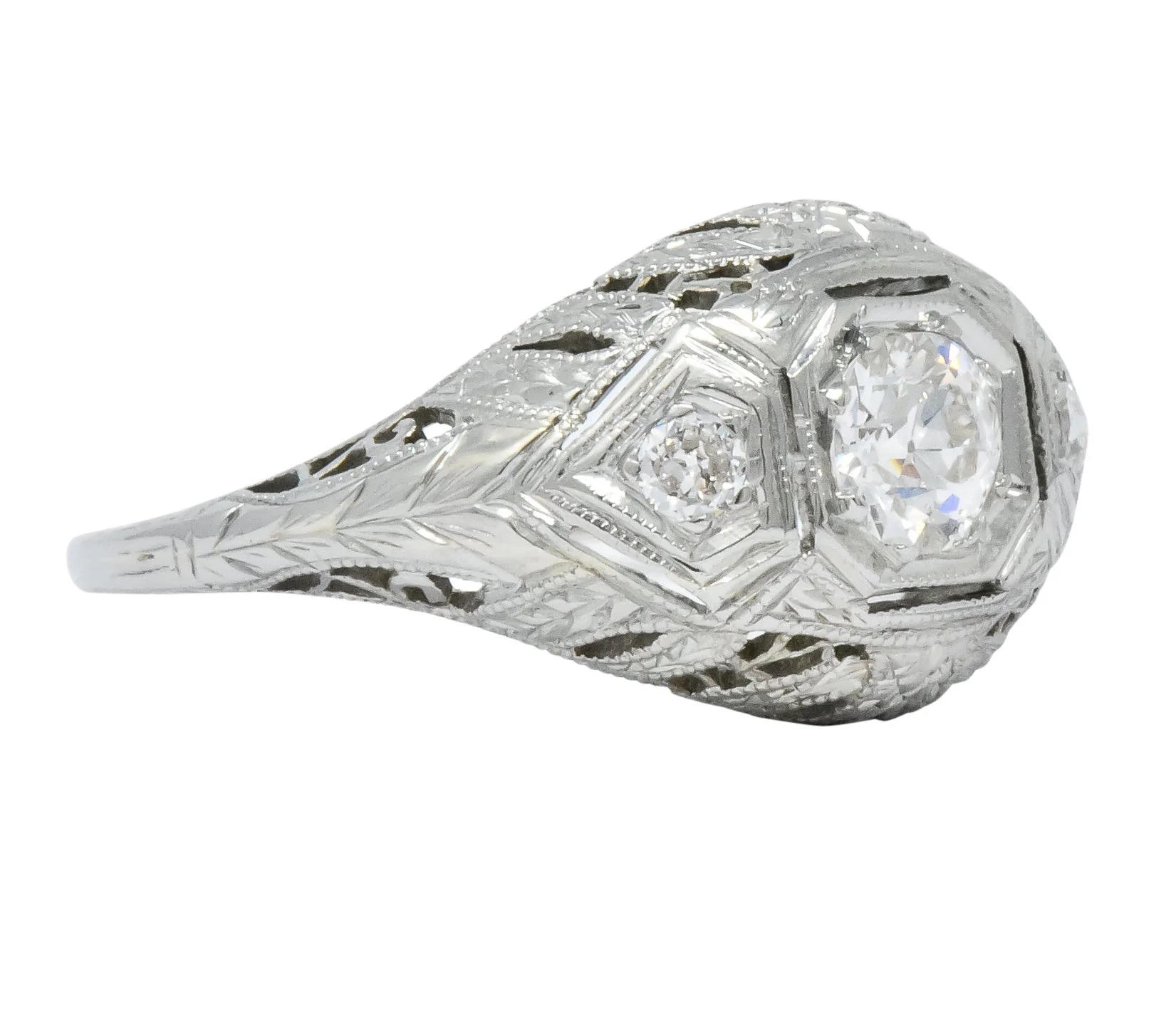 Art Deco 0.48 CTW Diamond 18 Karat White Gold Engagement Ring - Image 4