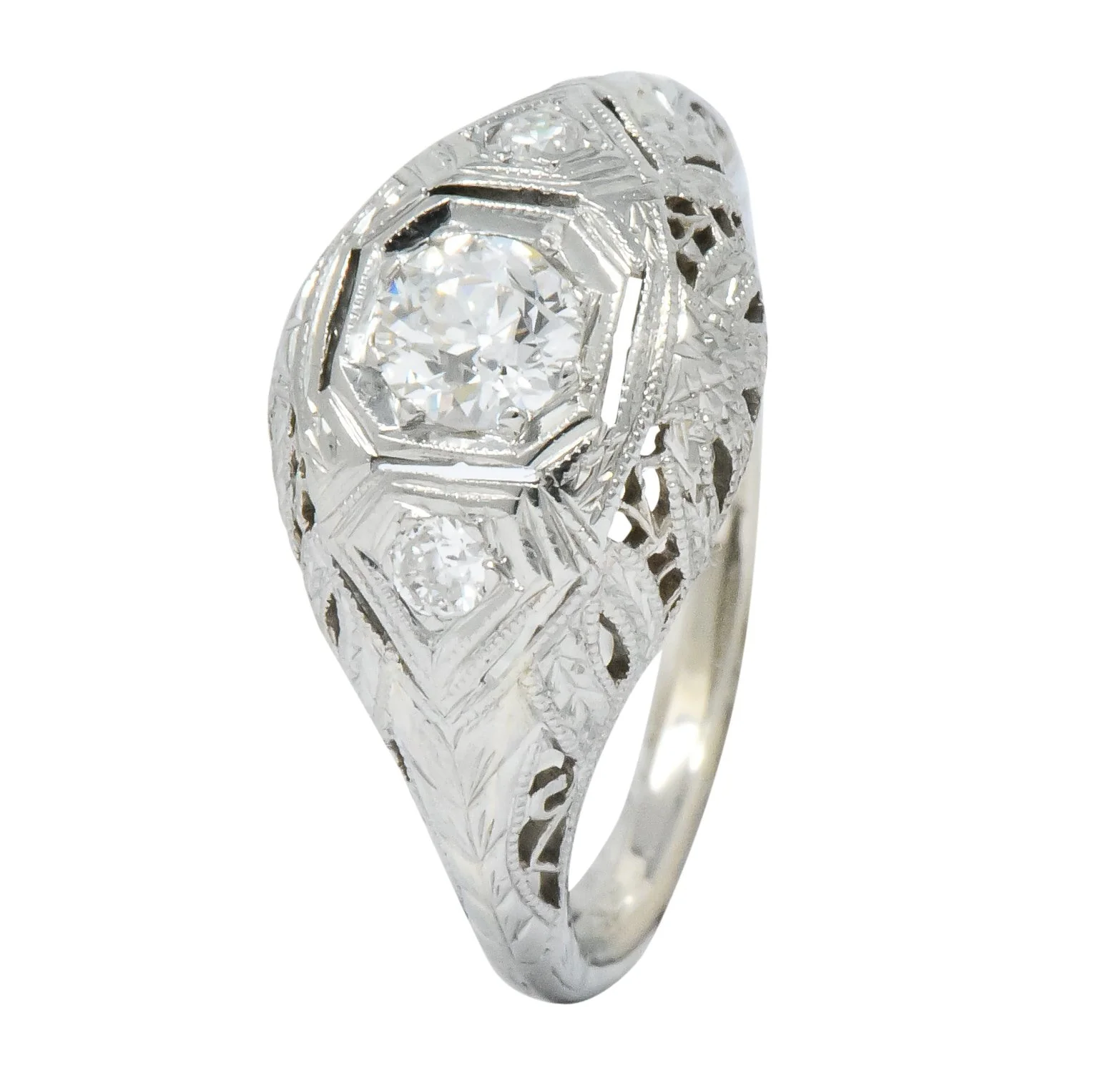 Art Deco 0.48 CTW Diamond 18 Karat White Gold Engagement Ring - Image 8