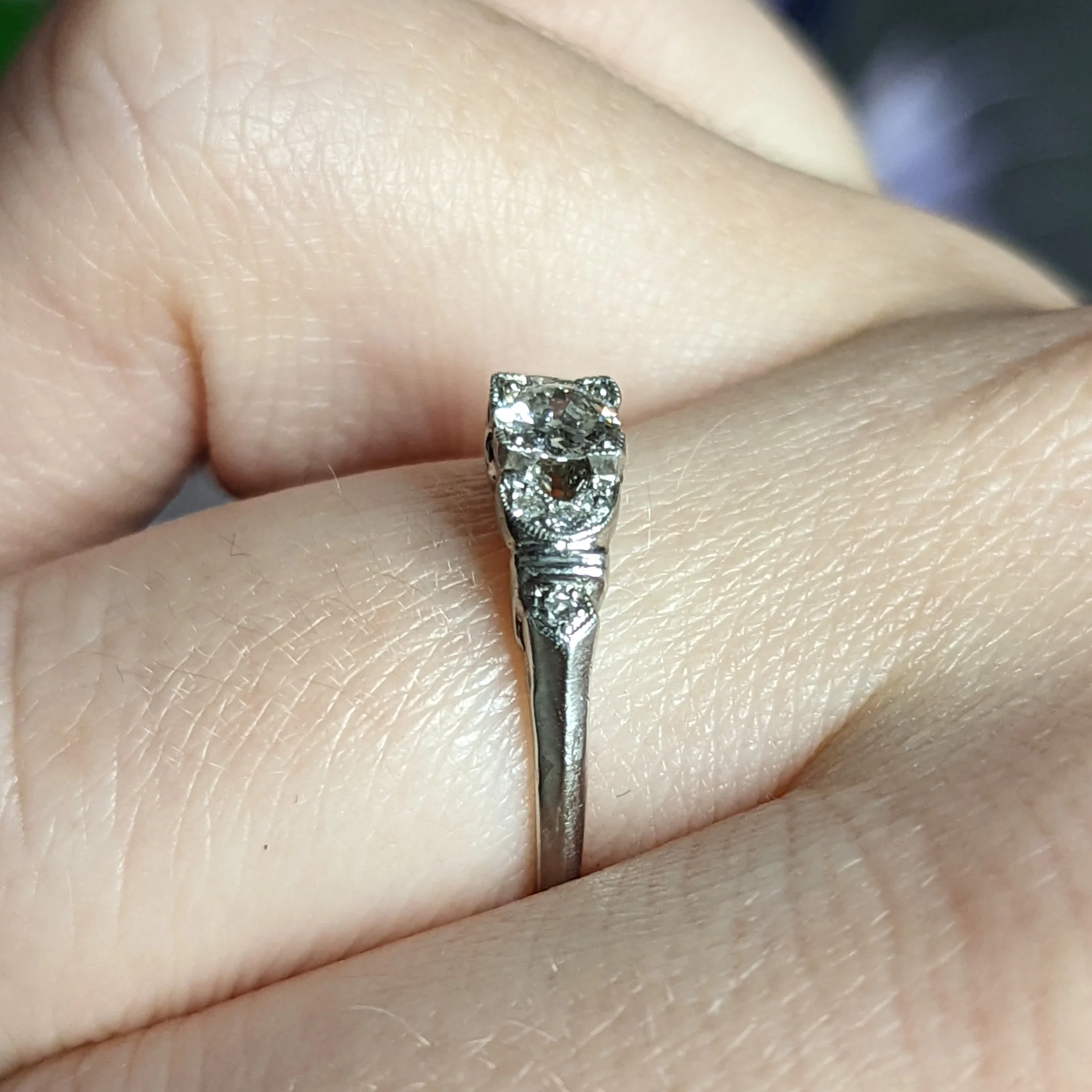 Art Deco 0.50 CTW Diamond Platinum Buckle Engagement Ring - Image 11
