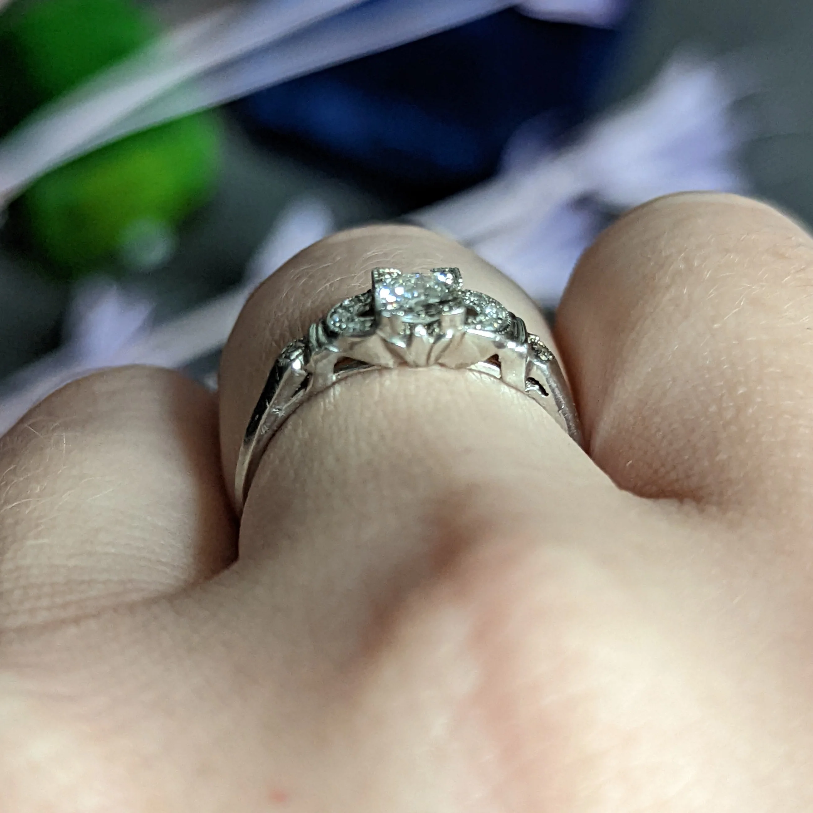 Art Deco 0.50 CTW Diamond Platinum Buckle Engagement Ring - Image 12