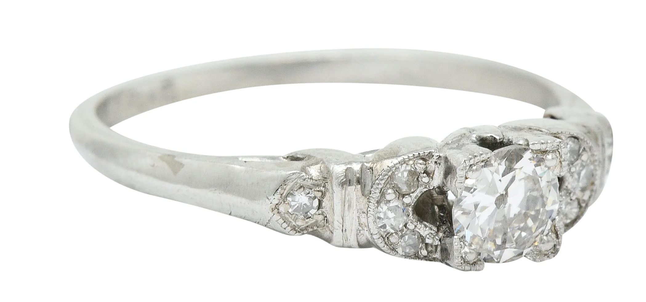 Art Deco 0.50 CTW Diamond Platinum Buckle Engagement Ring - Image 2