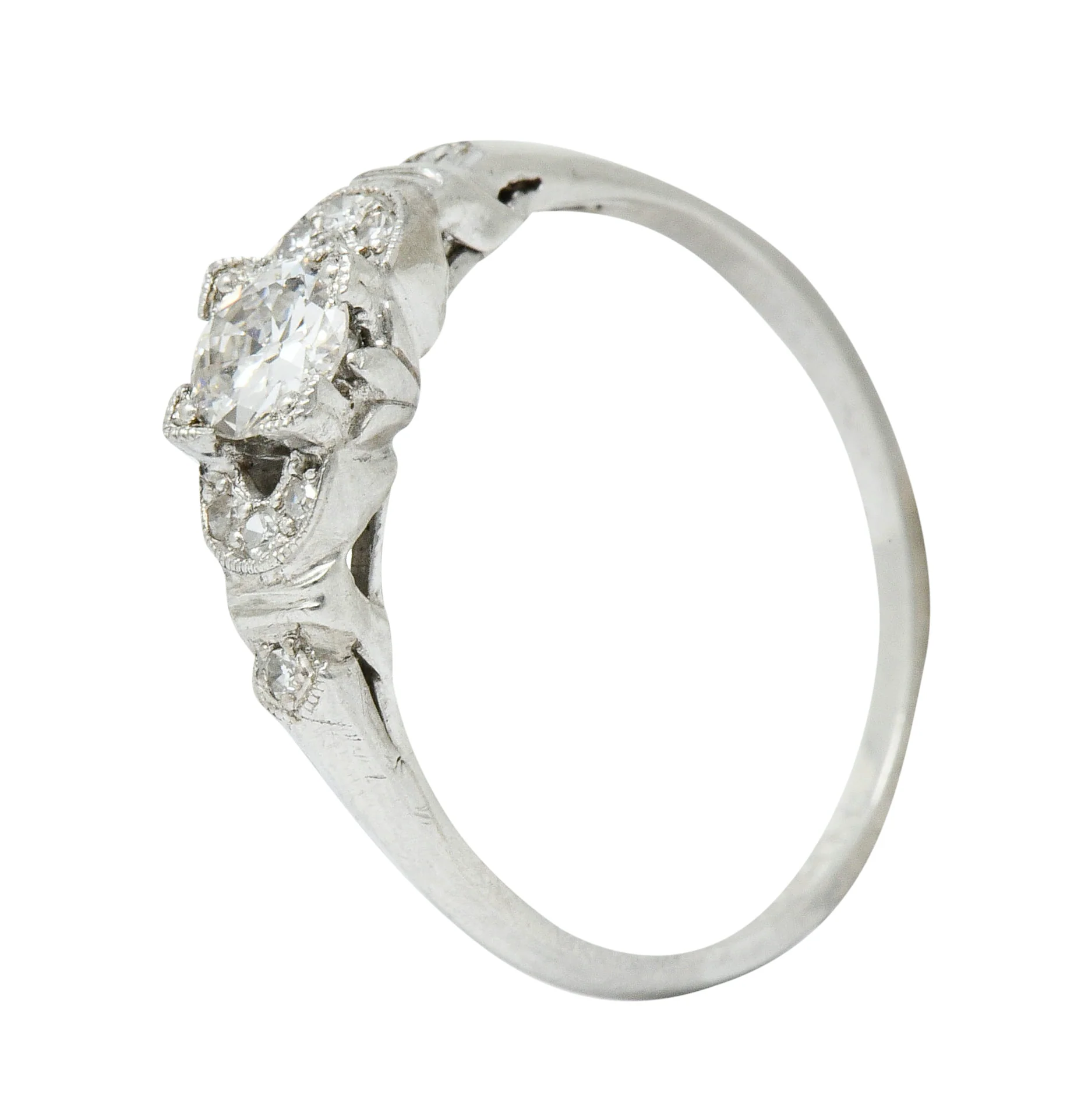 Art Deco 0.50 CTW Diamond Platinum Buckle Engagement Ring - Image 8
