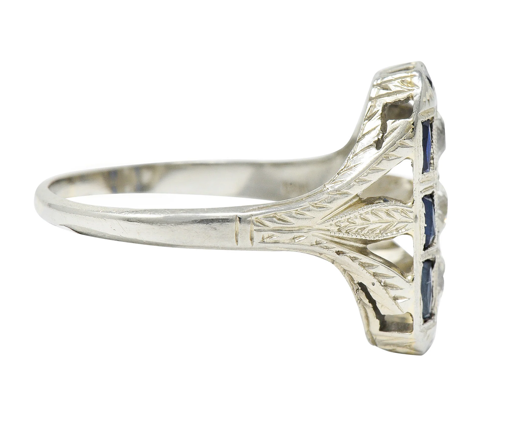 Art Deco 0.50 CTW Diamond Sapphire 18 Karat White Gold Dinner Ring - Image 3