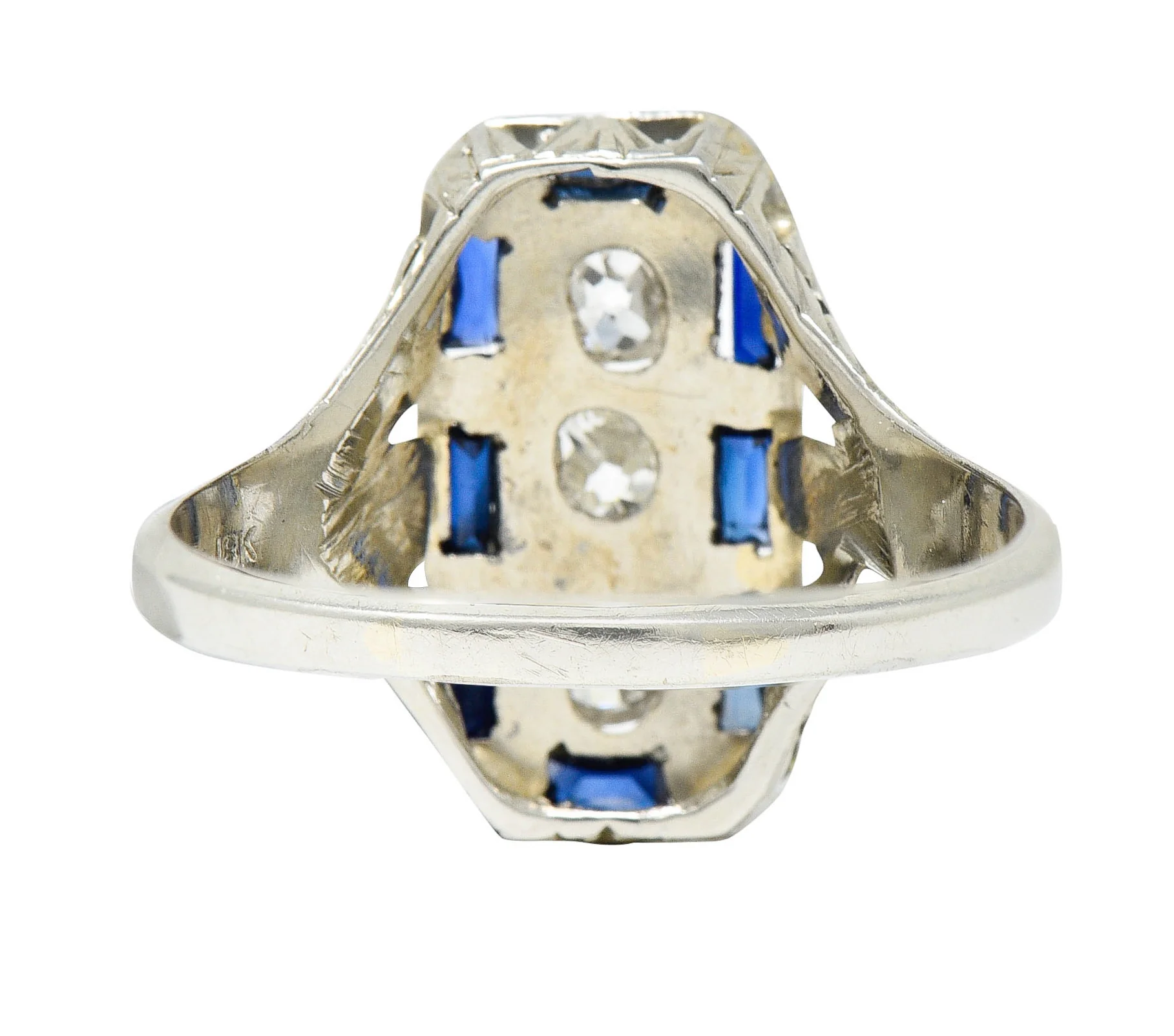Art Deco 0.50 CTW Diamond Sapphire 18 Karat White Gold Dinner Ring - Image 4
