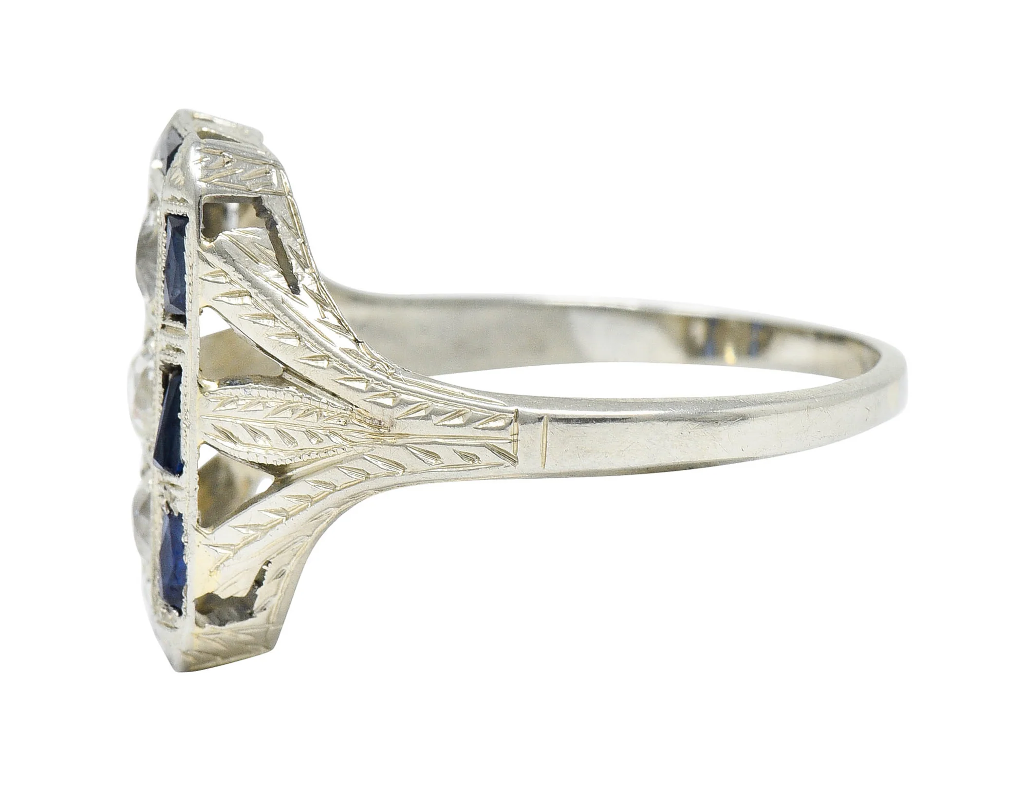 Art Deco 0.50 CTW Diamond Sapphire 18 Karat White Gold Dinner Ring - Image 5