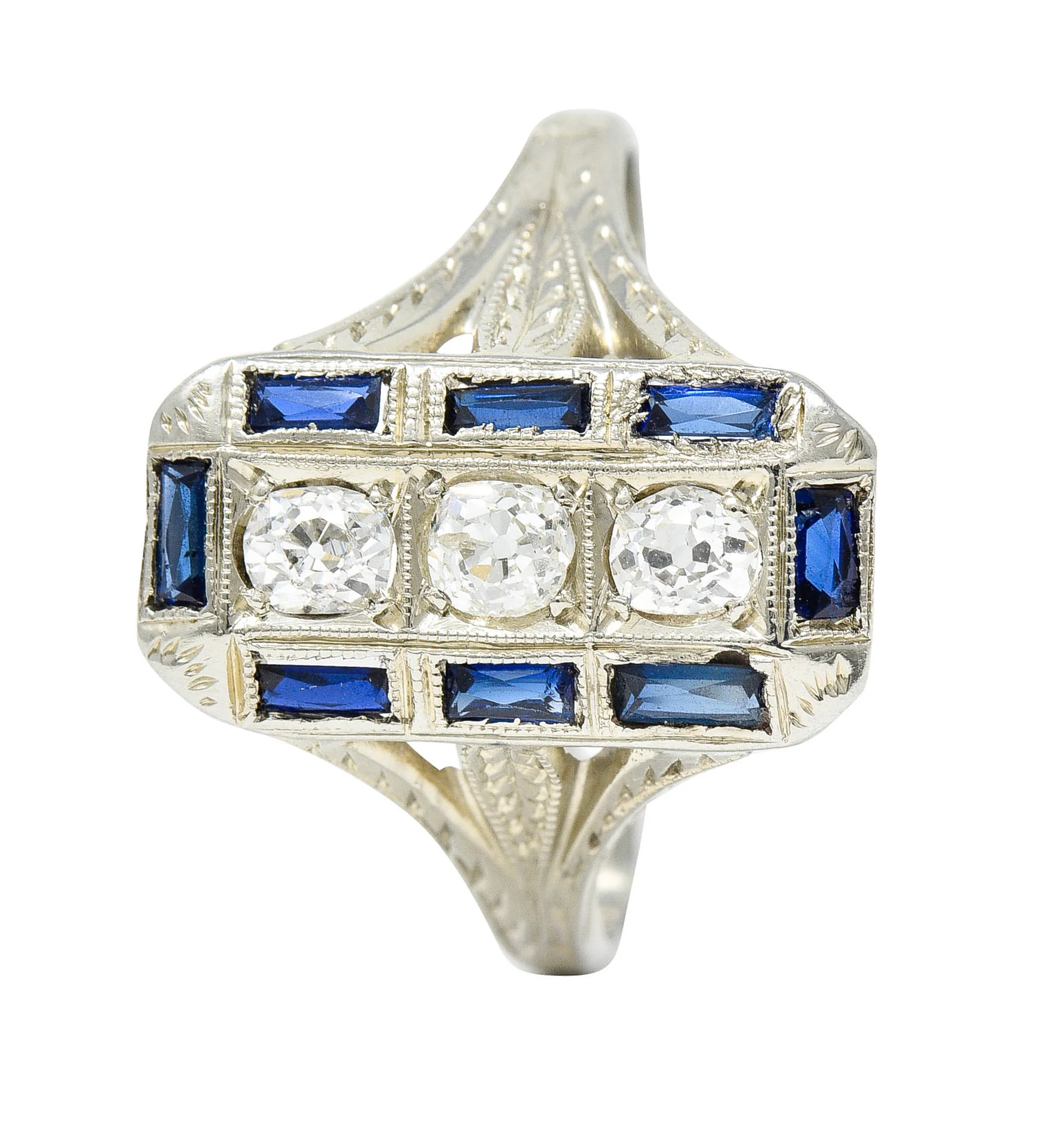 Art Deco 0.50 CTW Diamond Sapphire 18 Karat White Gold Dinner Ring - Image 8