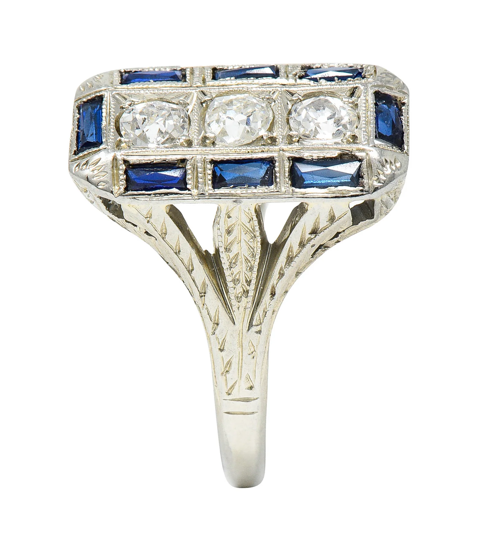 Art Deco 0.50 CTW Diamond Sapphire 18 Karat White Gold Dinner Ring - Image 9