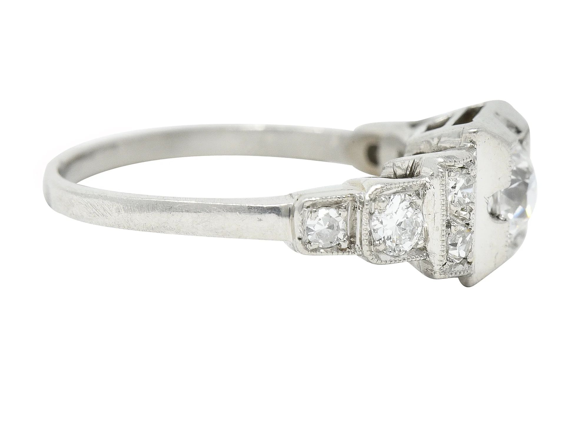 Art Deco 0.50 CTW Old European Cut Diamond Platinum Stepped Engagement Ring - Image 3