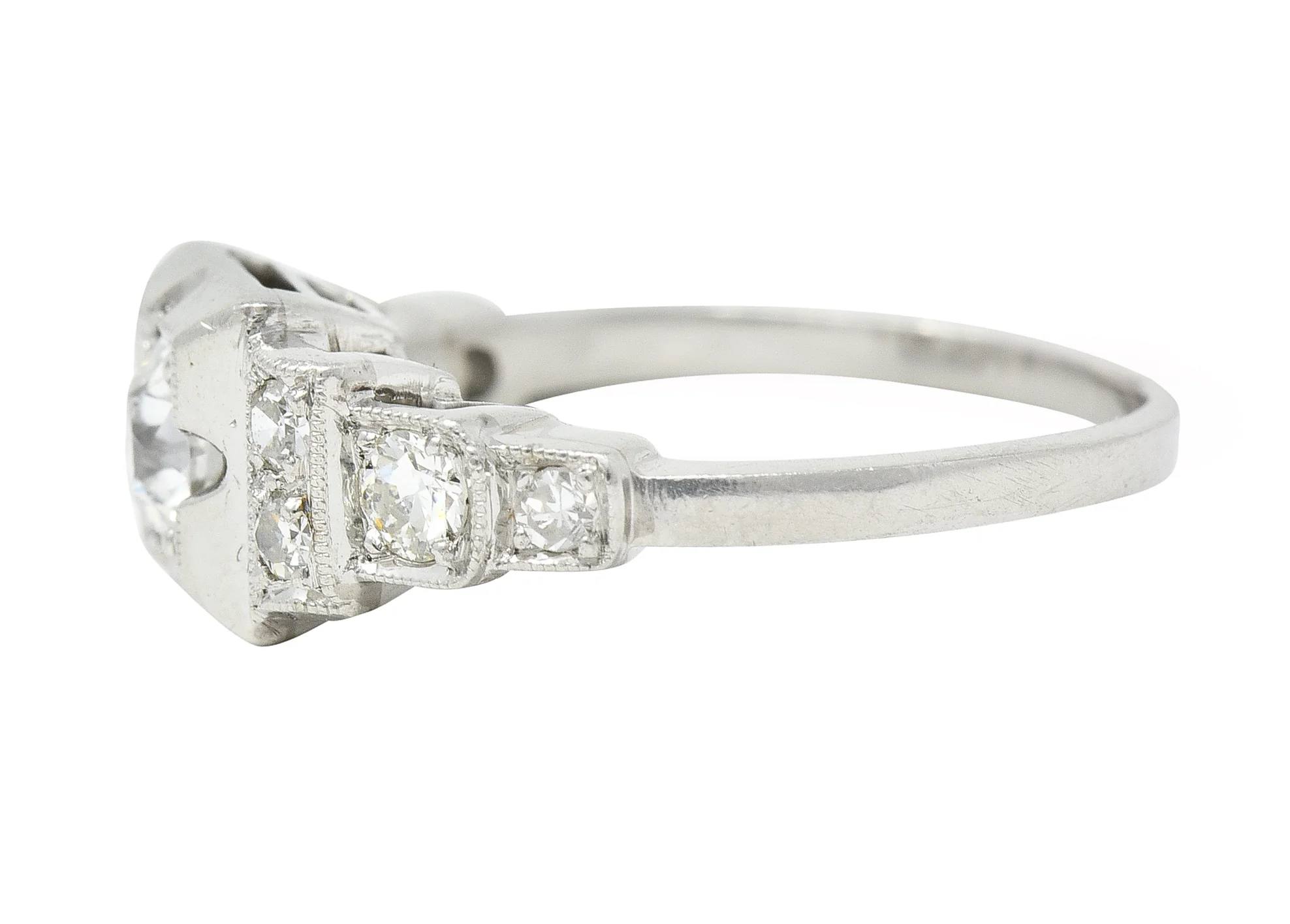 Art Deco 0.50 CTW Old European Cut Diamond Platinum Stepped Engagement Ring - Image 5