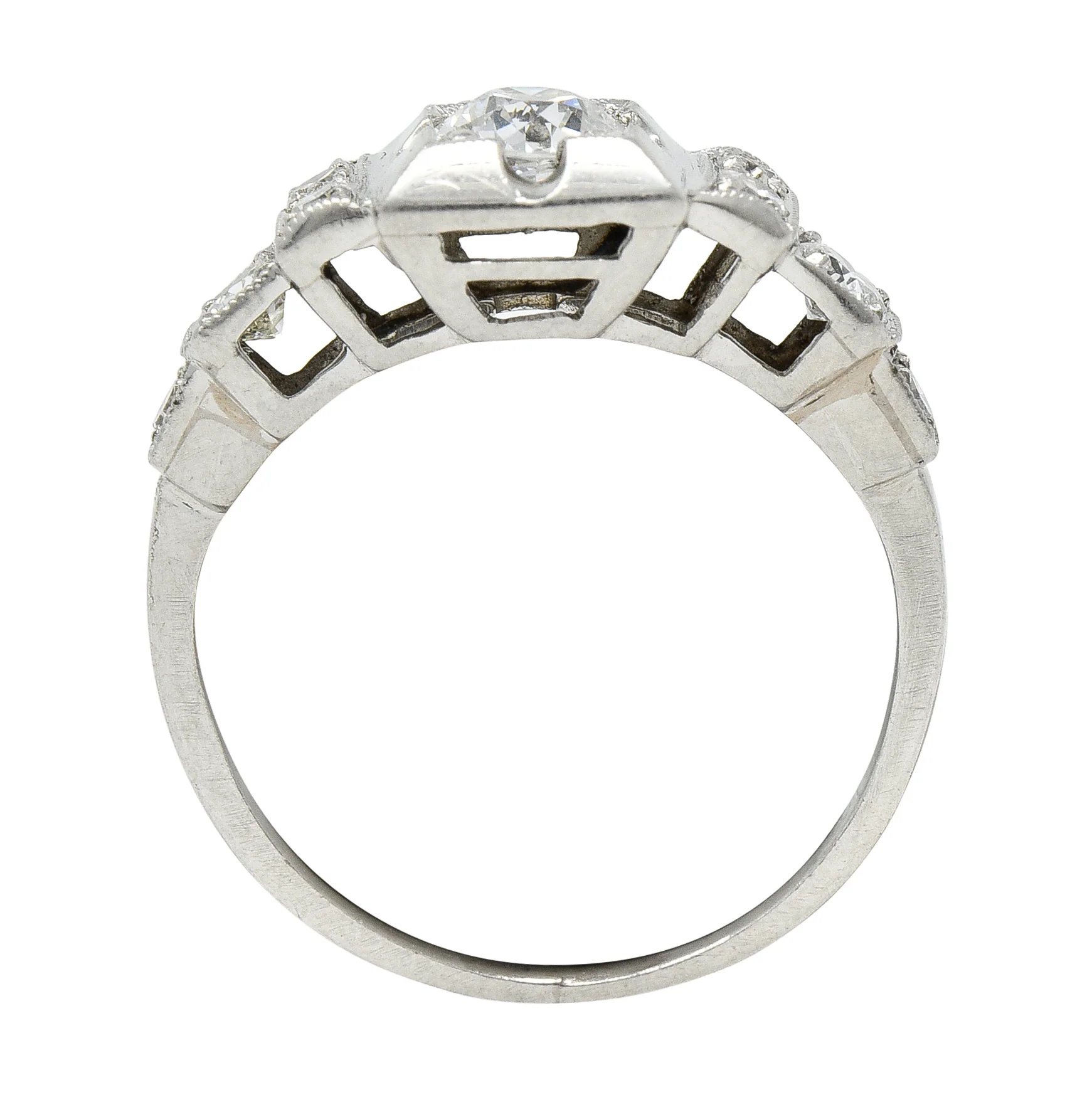 Art Deco 0.50 CTW Old European Cut Diamond Platinum Stepped Engagement Ring - Image 7