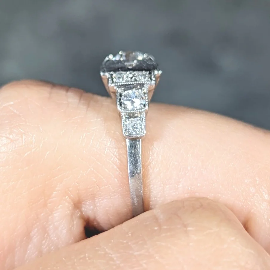 Art Deco 0.50 CTW Old European Cut Diamond Platinum Stepped Engagement Ring - Image 9