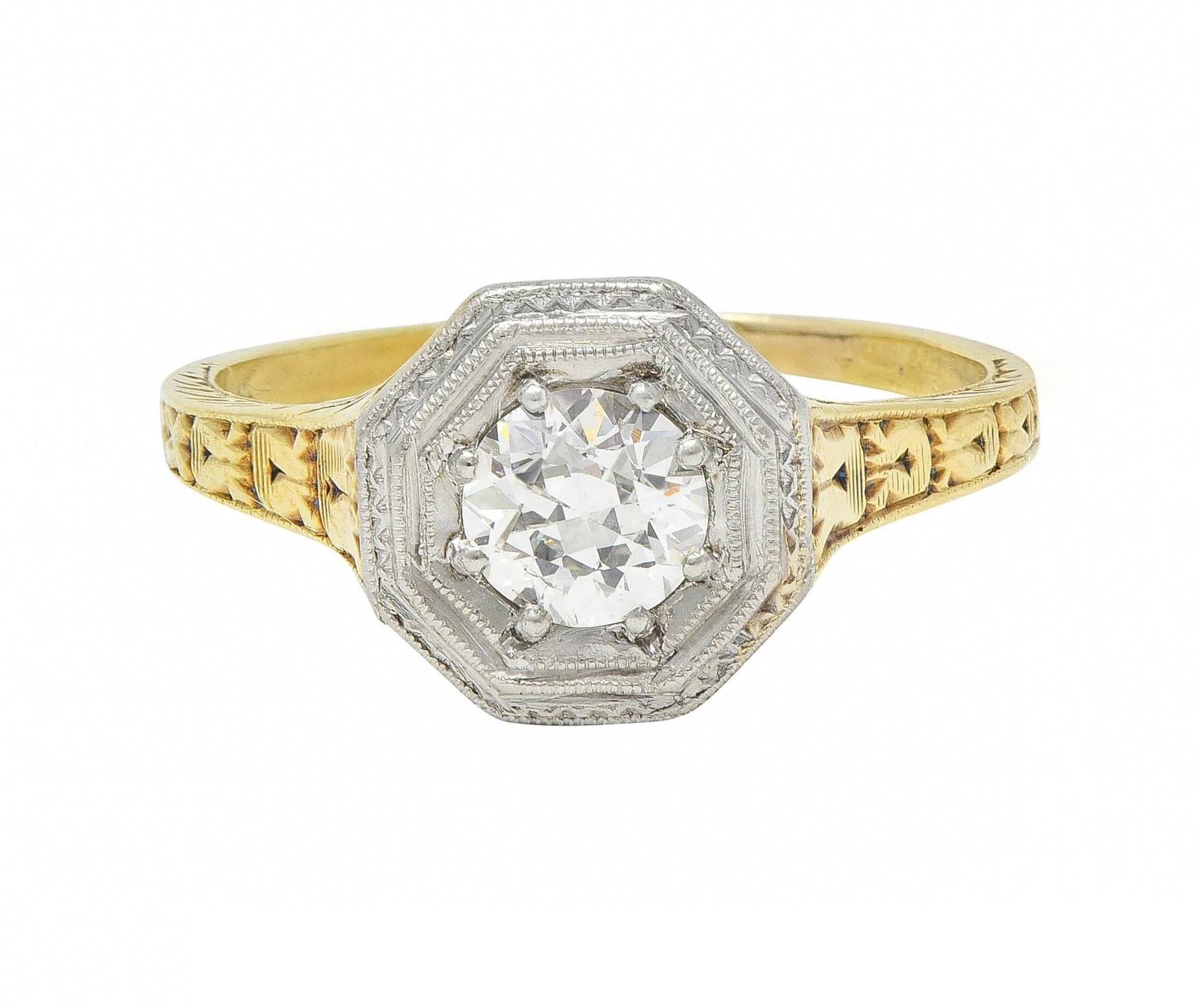 Art Deco 0.50 CTW Old European Diamond Platinum 14 Karat Gold Antique Engagement Ring