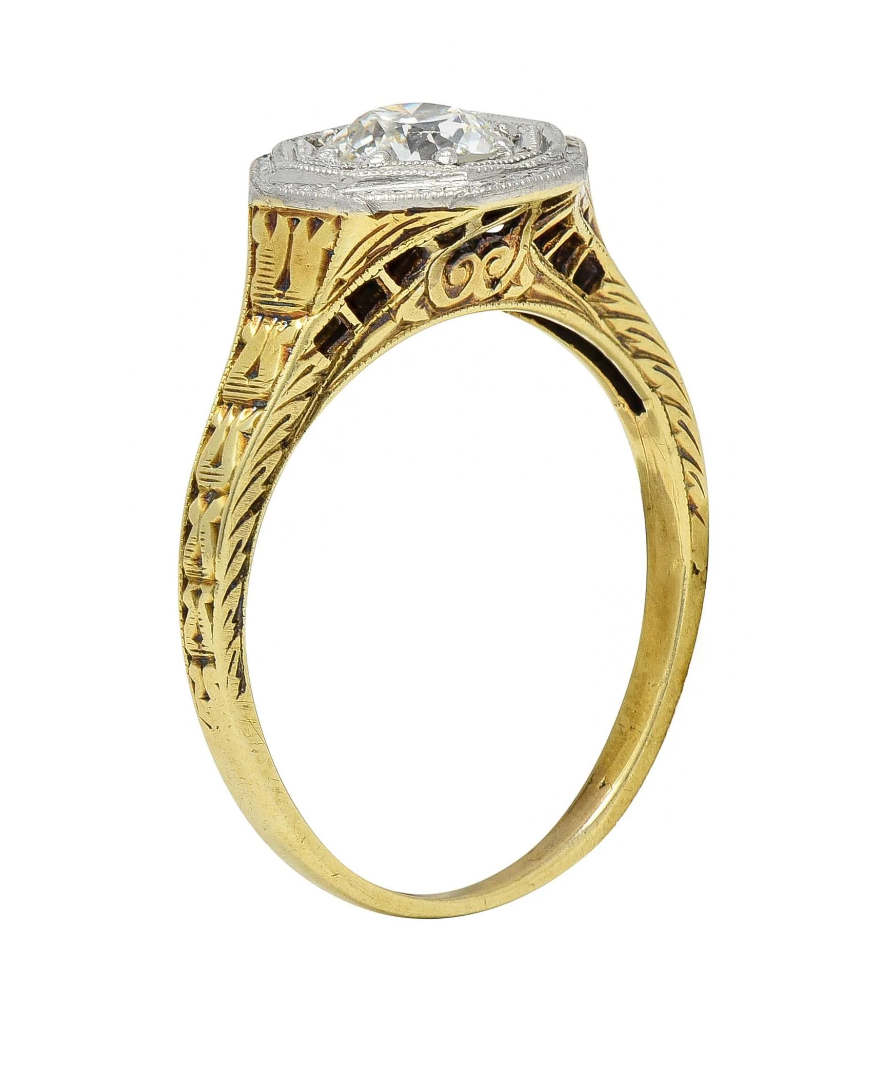Art Deco 0.50 CTW Old European Diamond Platinum 14 Karat Gold Antique Engagement Ring - Image 10