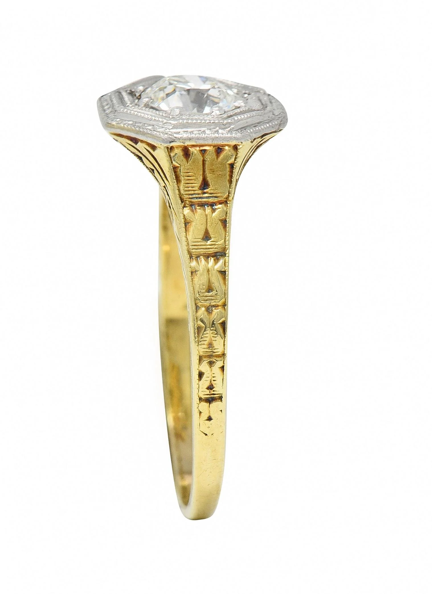 Art Deco 0.50 CTW Old European Diamond Platinum 14 Karat Gold Antique Engagement Ring - Image 11