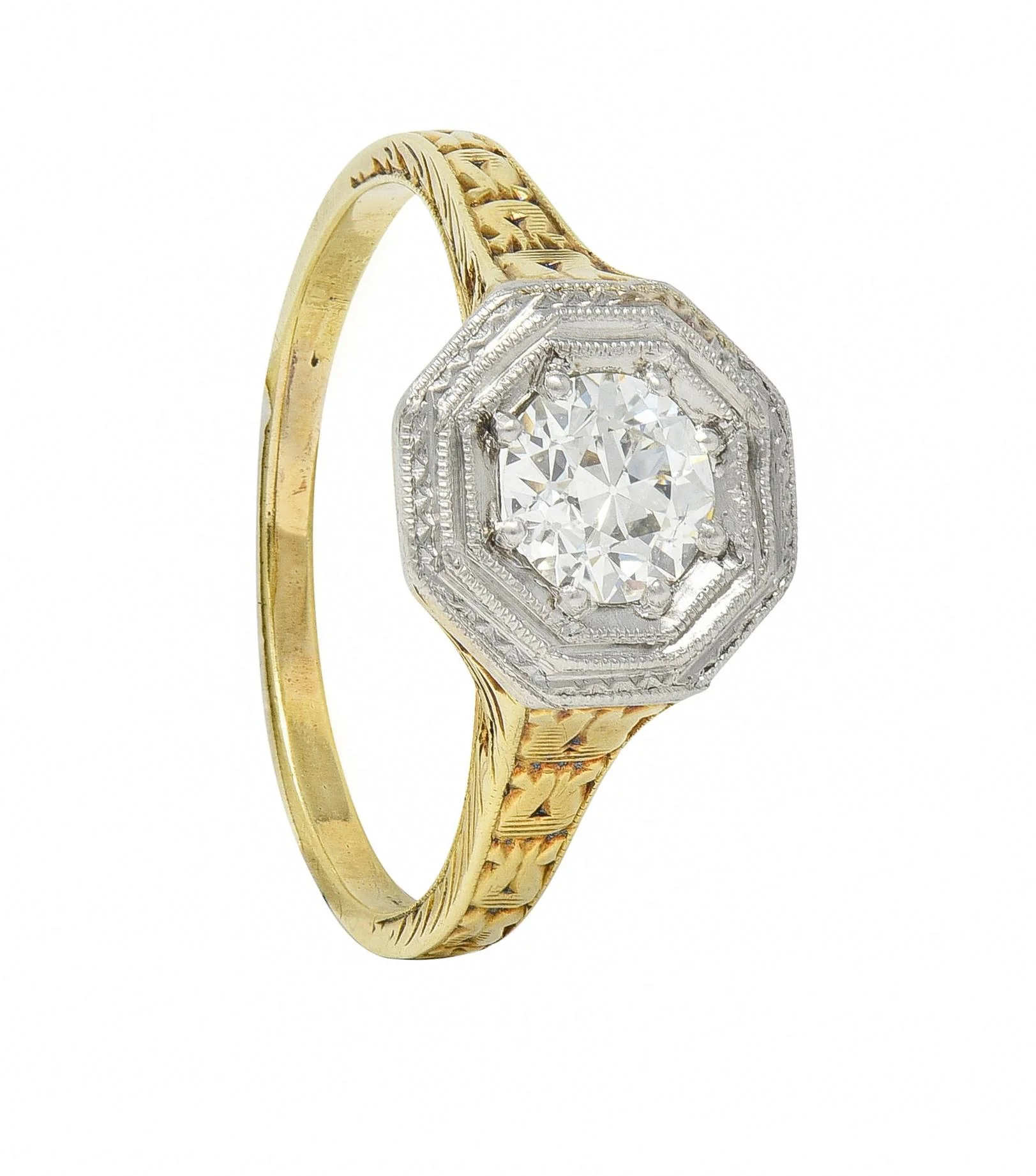 Art Deco 0.50 CTW Old European Diamond Platinum 14 Karat Gold Antique Engagement Ring - Image 12