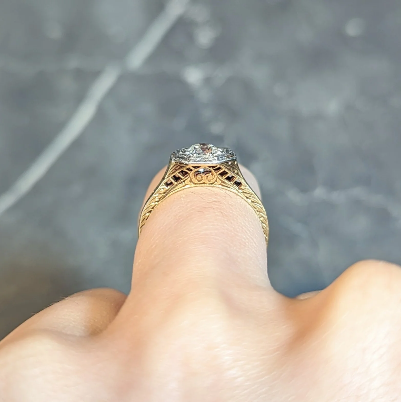Art Deco 0.50 CTW Old European Diamond Platinum 14 Karat Gold Antique Engagement Ring - Image 14