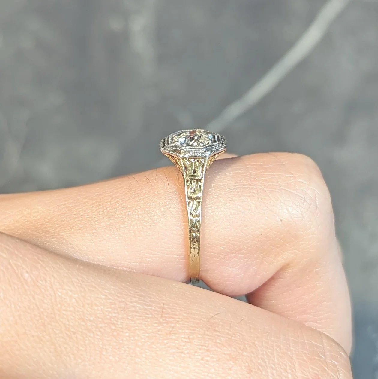 Art Deco 0.50 CTW Old European Diamond Platinum 14 Karat Gold Antique Engagement Ring - Image 15
