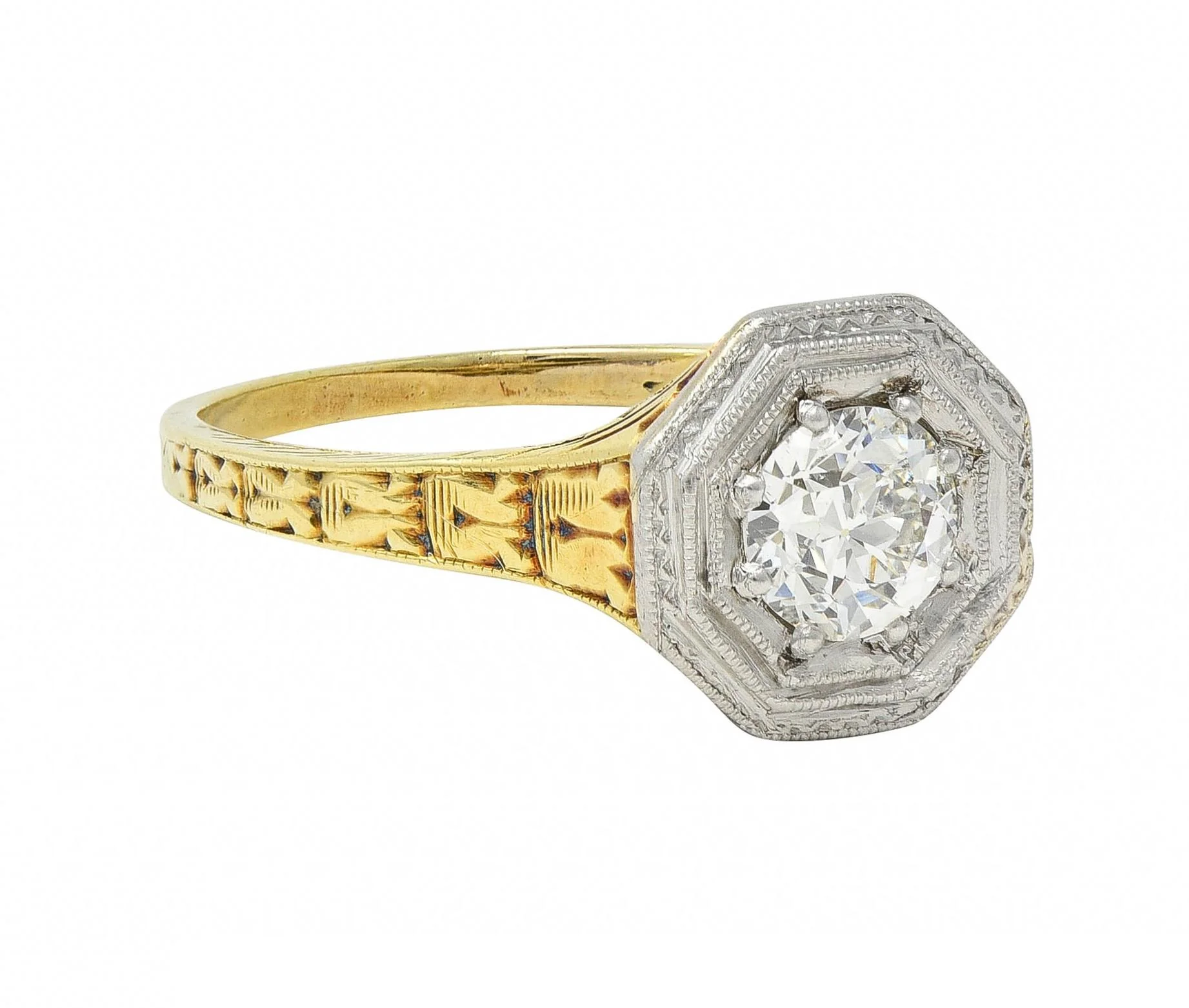 Art Deco 0.50 CTW Old European Diamond Platinum 14 Karat Gold Antique Engagement Ring - Image 2