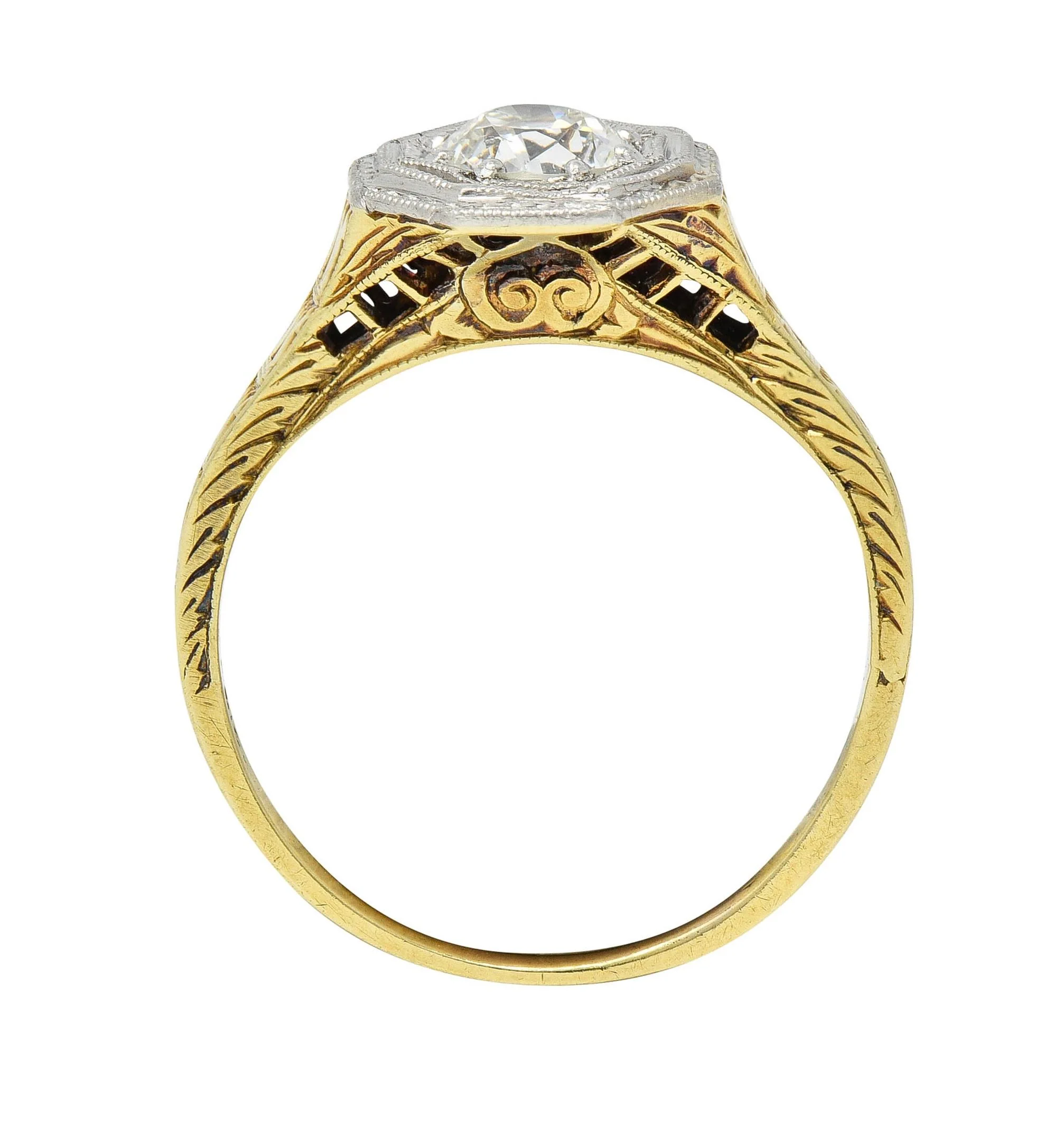 Art Deco 0.50 CTW Old European Diamond Platinum 14 Karat Gold Antique Engagement Ring - Image 3