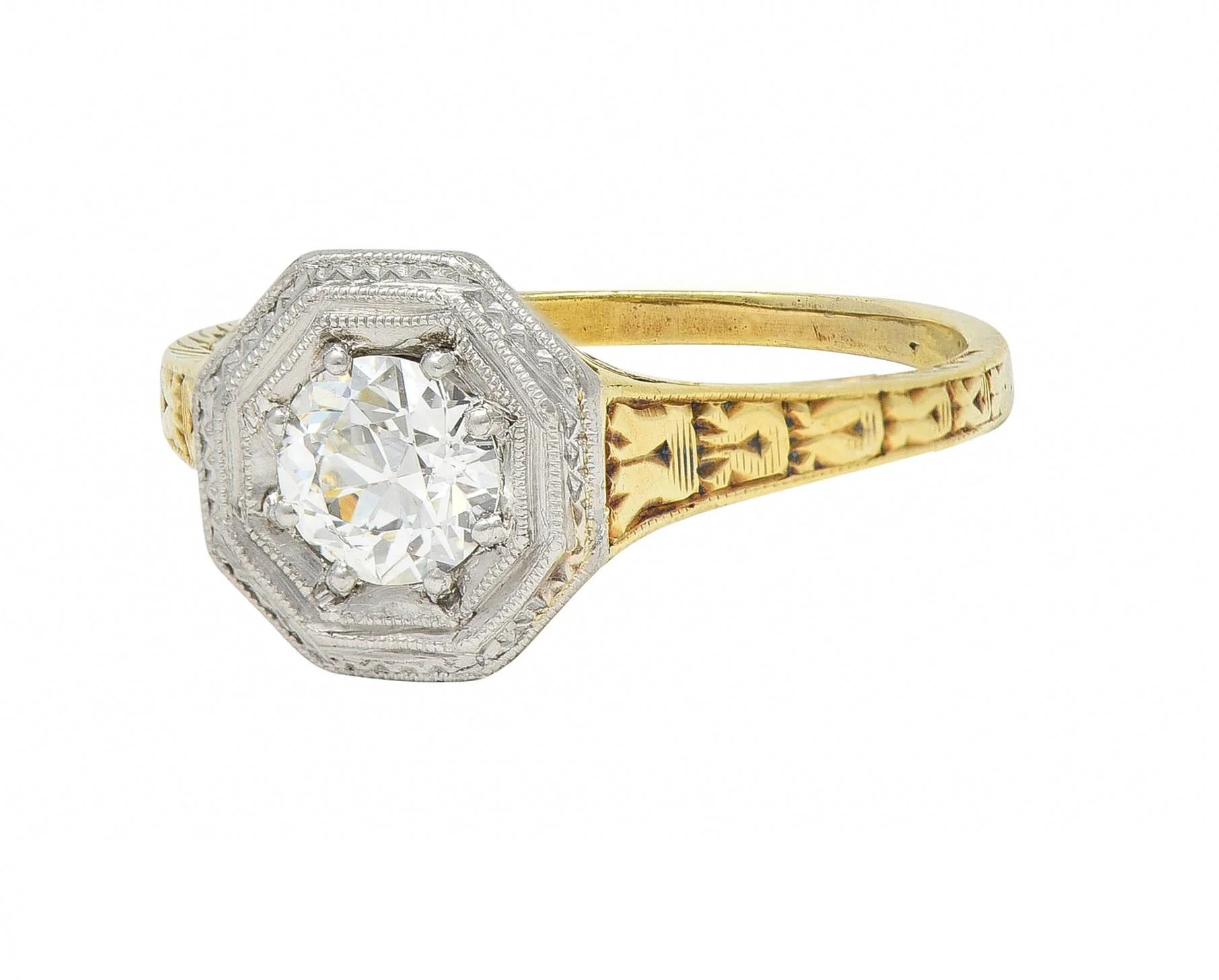 Art Deco 0.50 CTW Old European Diamond Platinum 14 Karat Gold Antique Engagement Ring - Image 7
