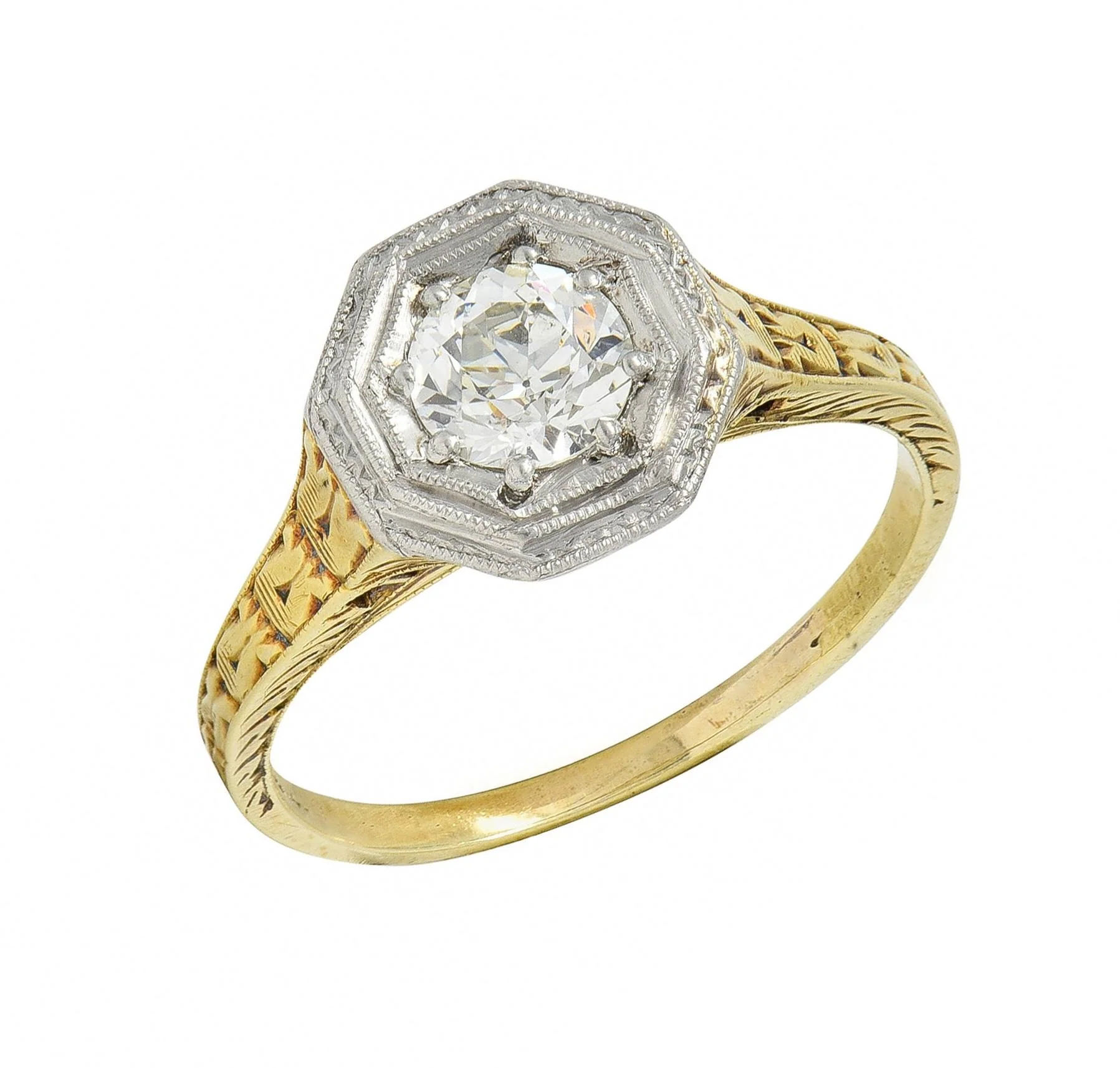 Art Deco 0.50 CTW Old European Diamond Platinum 14 Karat Gold Antique Engagement Ring - Image 9