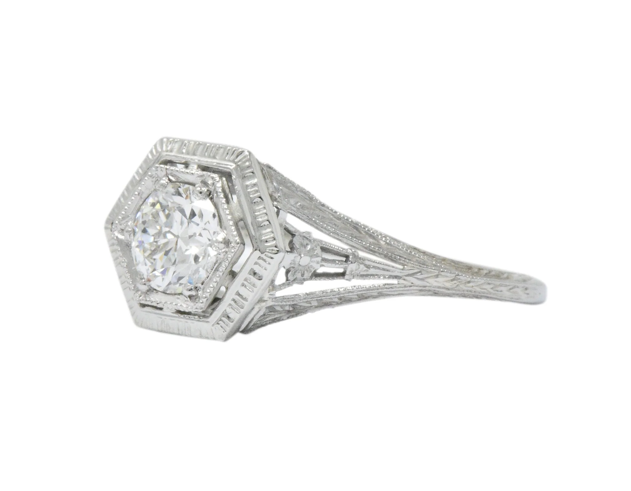 Art Deco 0.51 CTW Diamond 18 Karat White Gold Octagonal Halo Engagement Ring - Image 2