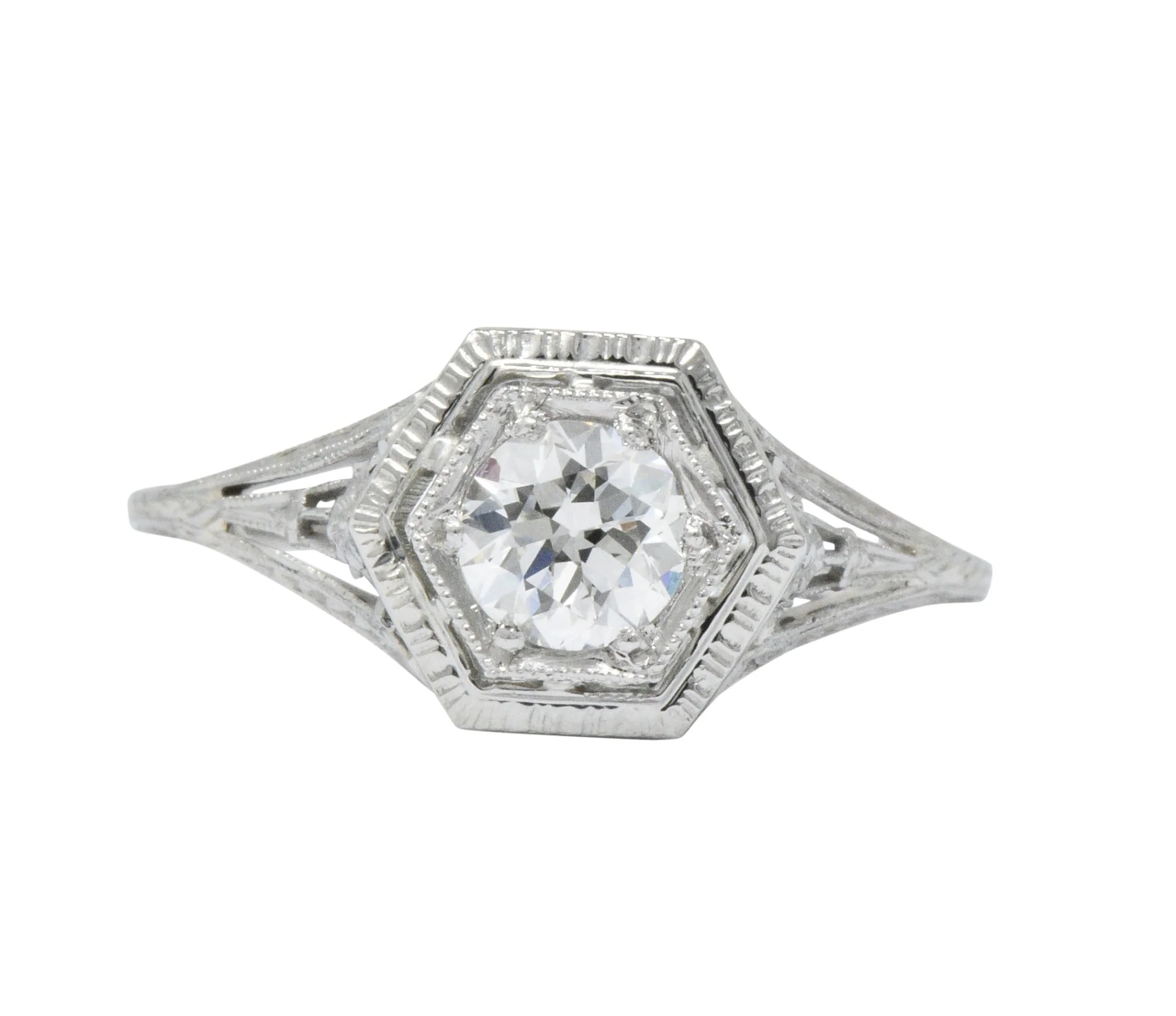 Art Deco 0.51 CTW Diamond 18 Karat White Gold Octagonal Halo Engagement Ring - Image 3