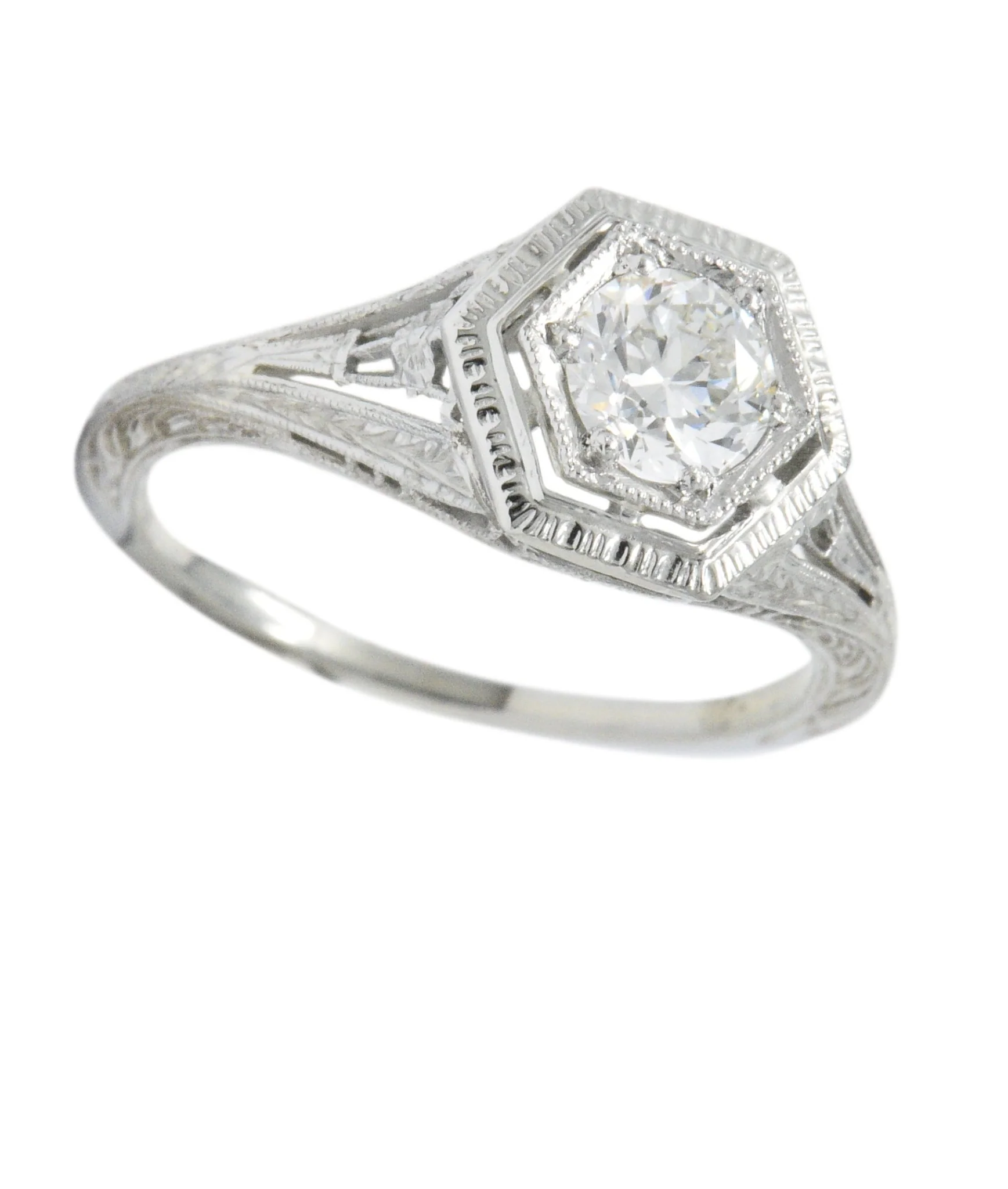 Art Deco 0.51 CTW Diamond 18 Karat White Gold Octagonal Halo Engagement Ring - Image 7