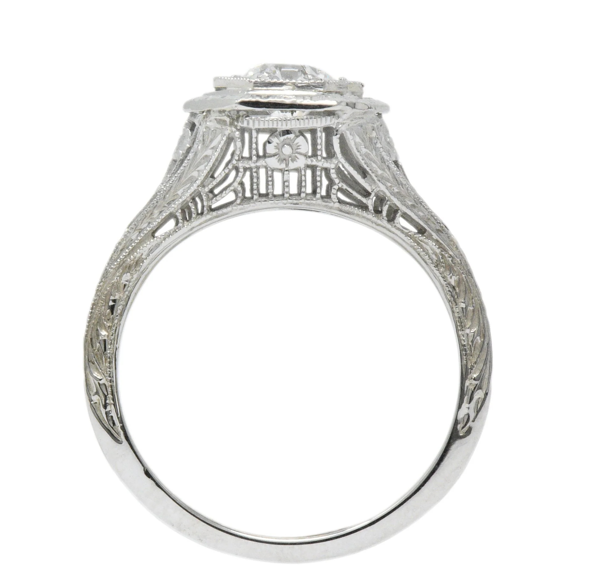 Art Deco 0.51 CTW Diamond 18 Karat White Gold Octagonal Halo Engagement Ring - Image 8