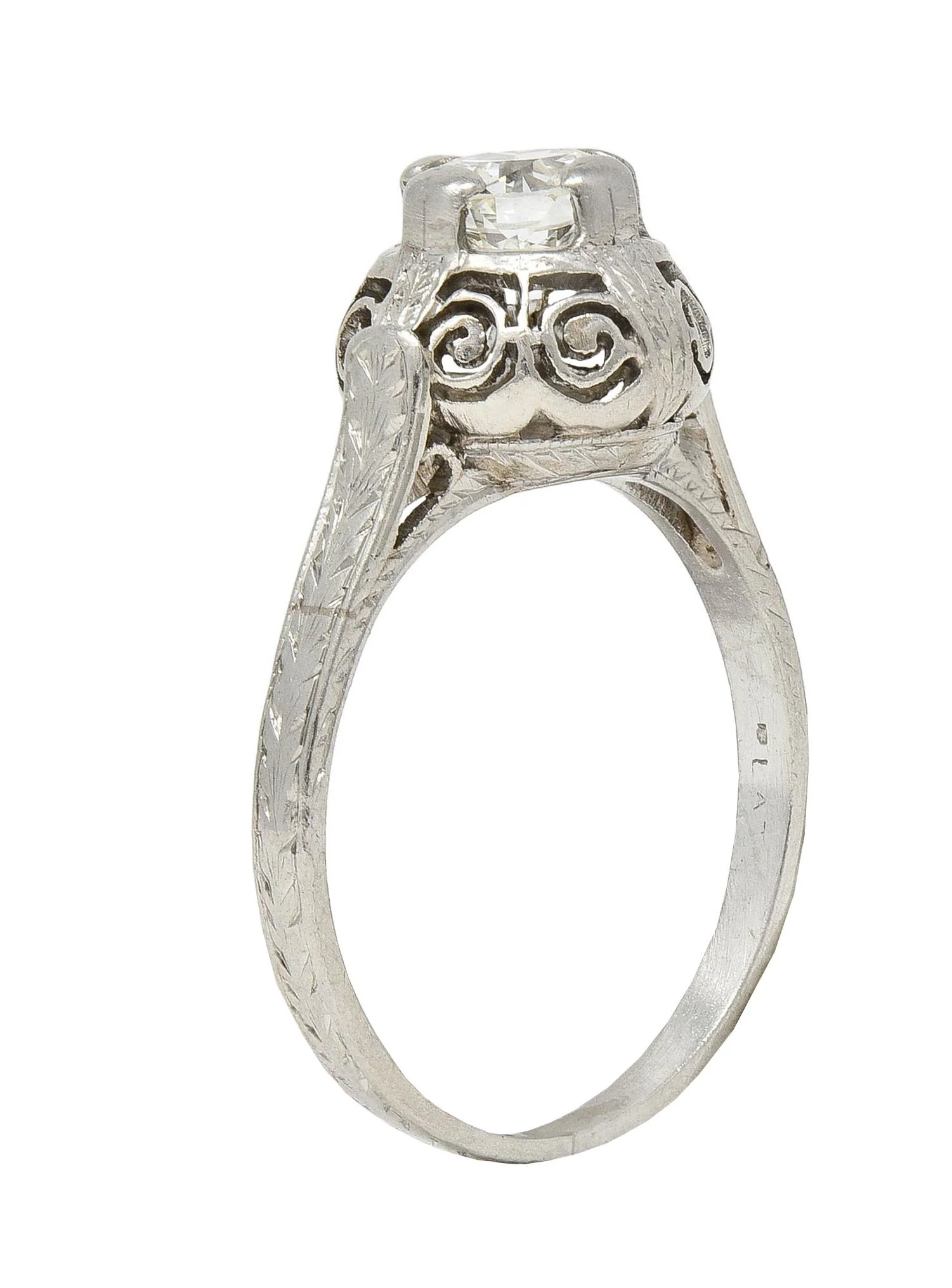 Art Deco 0.52 Carat Transitional Diamond Platinum Vintage Scrolled Wheat Engagement Ring - Image 10