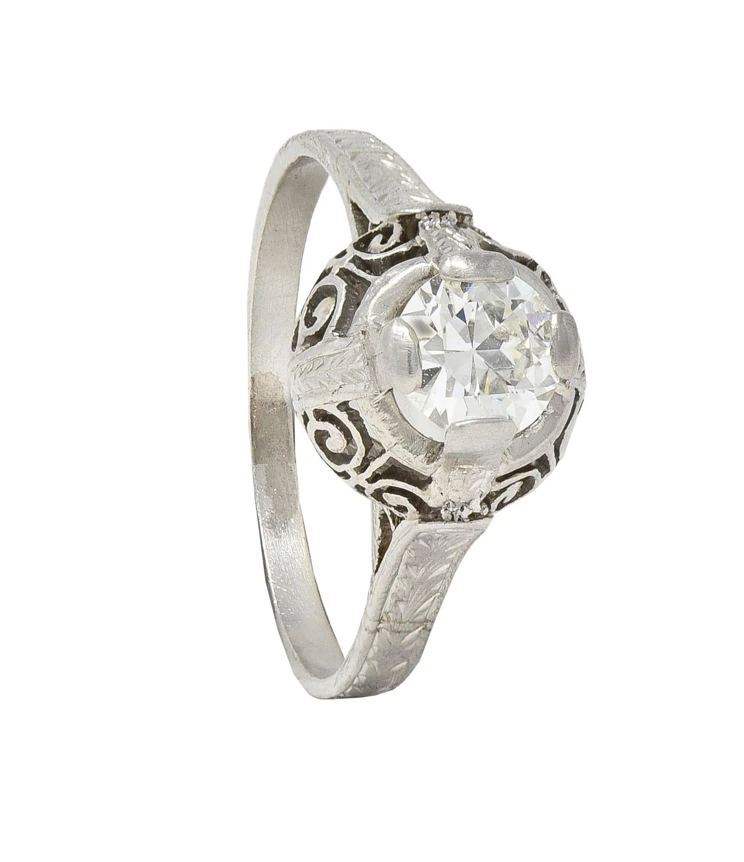Art Deco 0.52 Carat Transitional Diamond Platinum Vintage Scrolled Wheat Engagement Ring - Image 11
