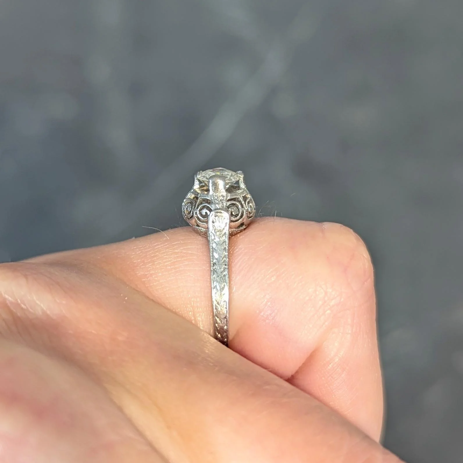 Art Deco 0.52 Carat Transitional Diamond Platinum Vintage Scrolled Wheat Engagement Ring - Image 13