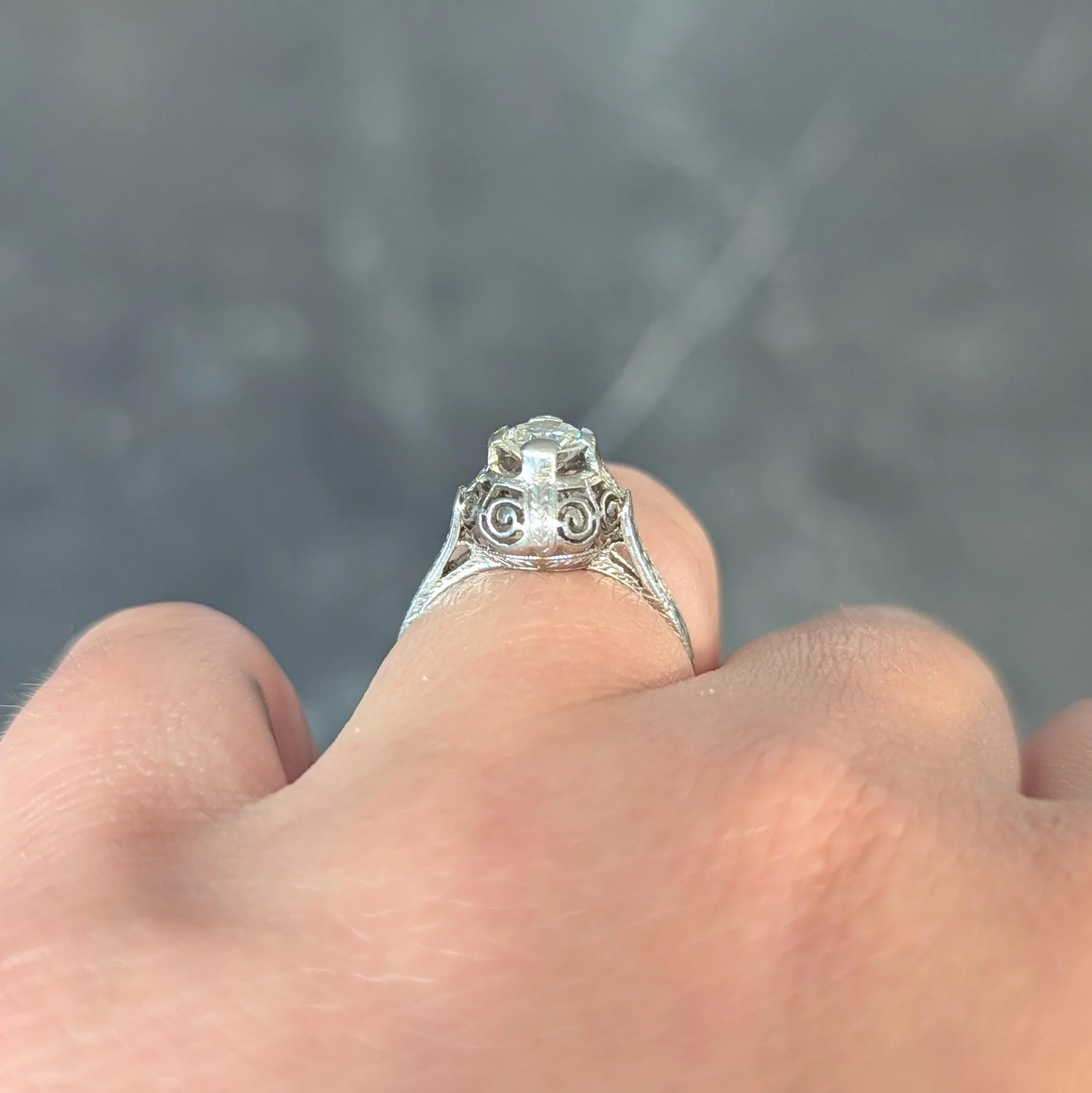 Art Deco 0.52 Carat Transitional Diamond Platinum Vintage Scrolled Wheat Engagement Ring - Image 14