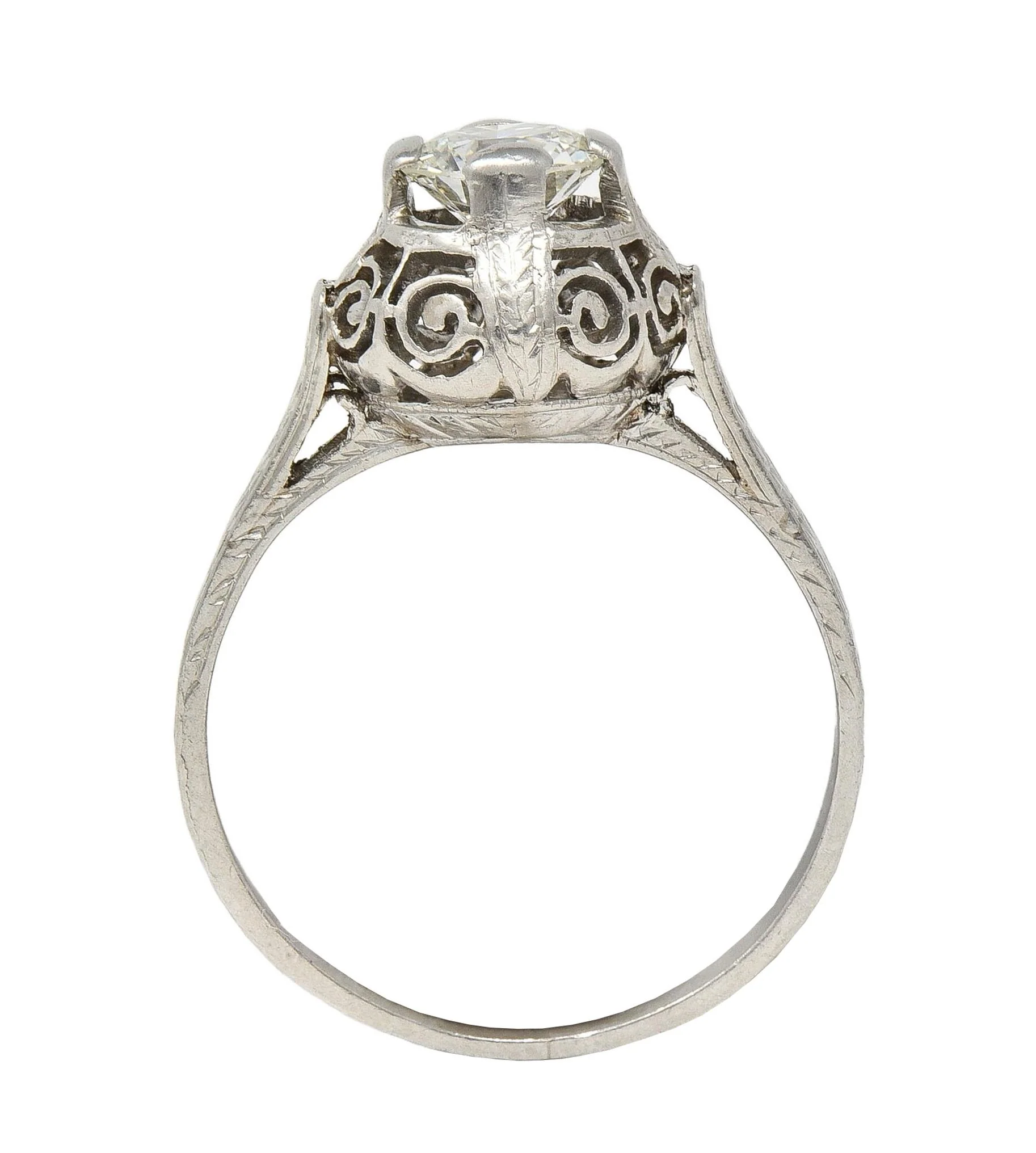 Art Deco 0.52 Carat Transitional Diamond Platinum Vintage Scrolled Wheat Engagement Ring - Image 3
