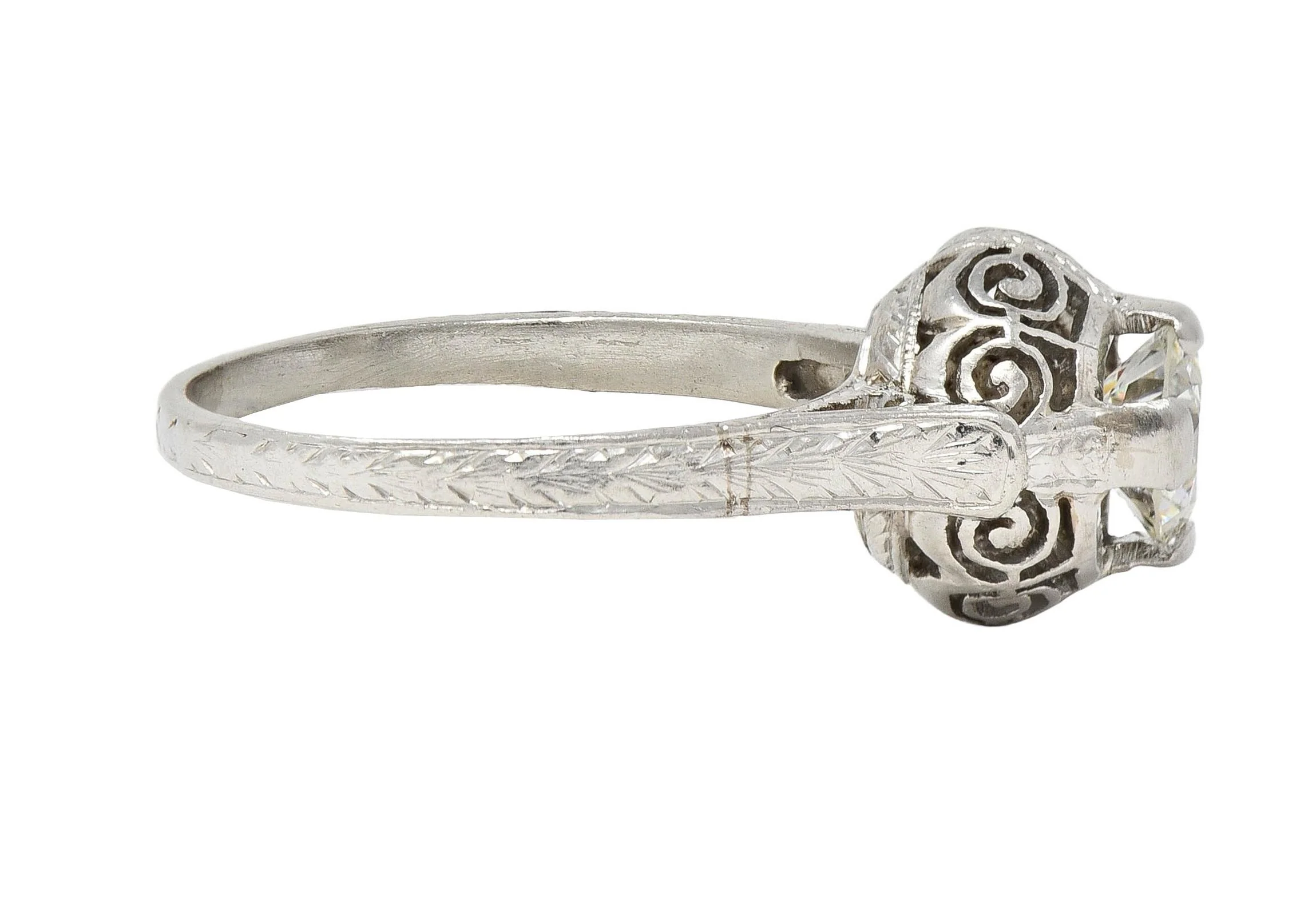 Art Deco 0.52 Carat Transitional Diamond Platinum Vintage Scrolled Wheat Engagement Ring - Image 4