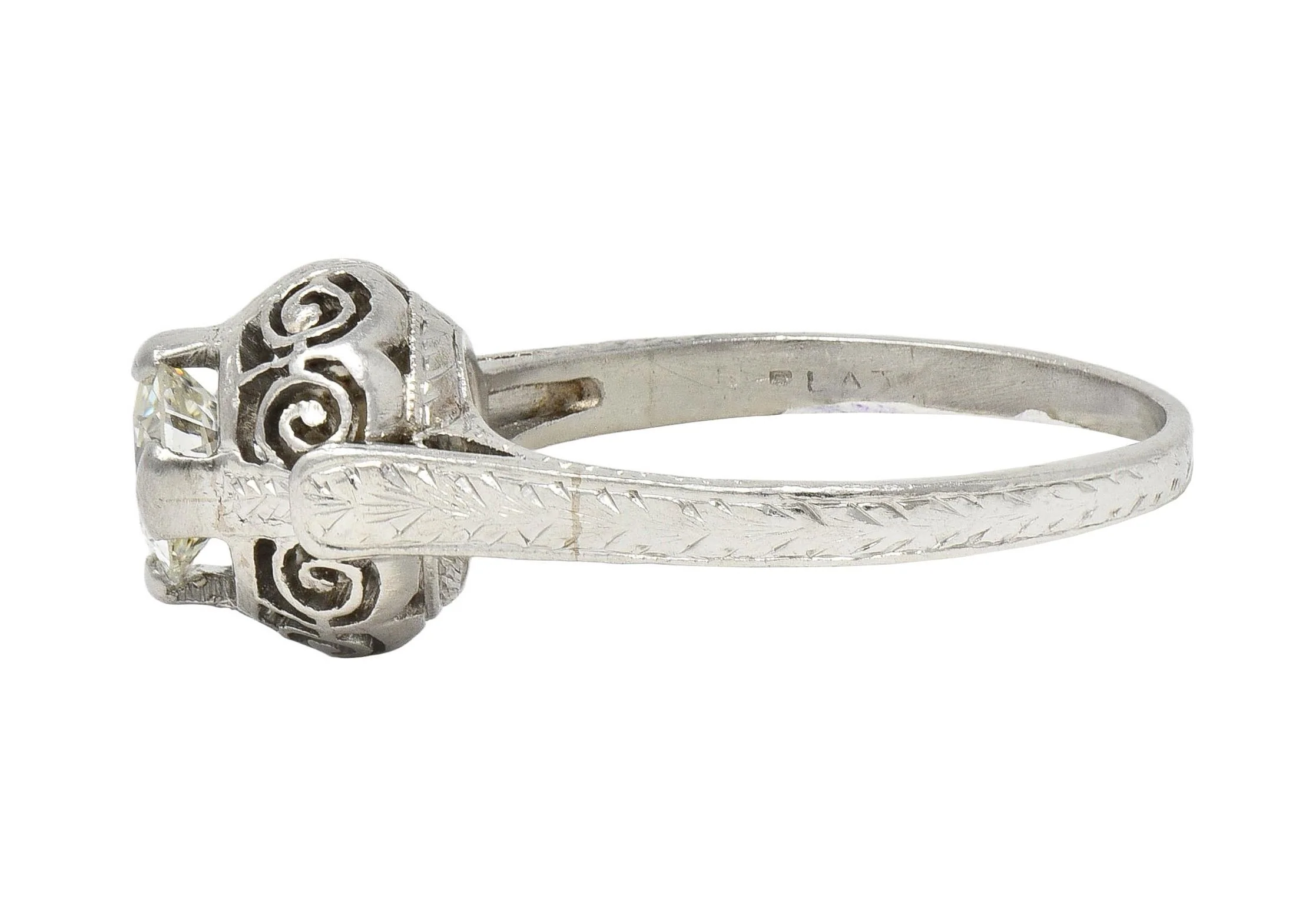 Art Deco 0.52 Carat Transitional Diamond Platinum Vintage Scrolled Wheat Engagement Ring - Image 6