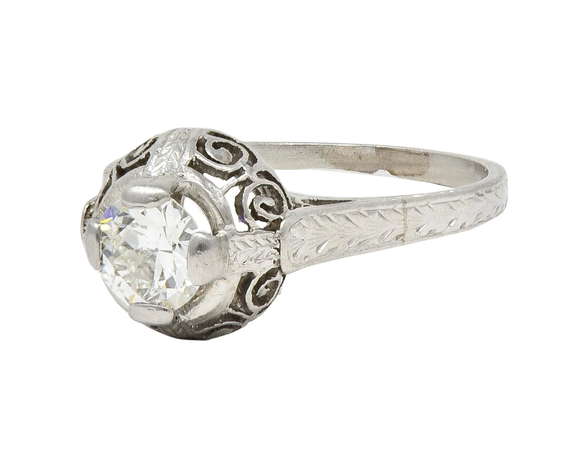 Art Deco 0.52 Carat Transitional Diamond Platinum Vintage Scrolled Wheat Engagement Ring - Image 7